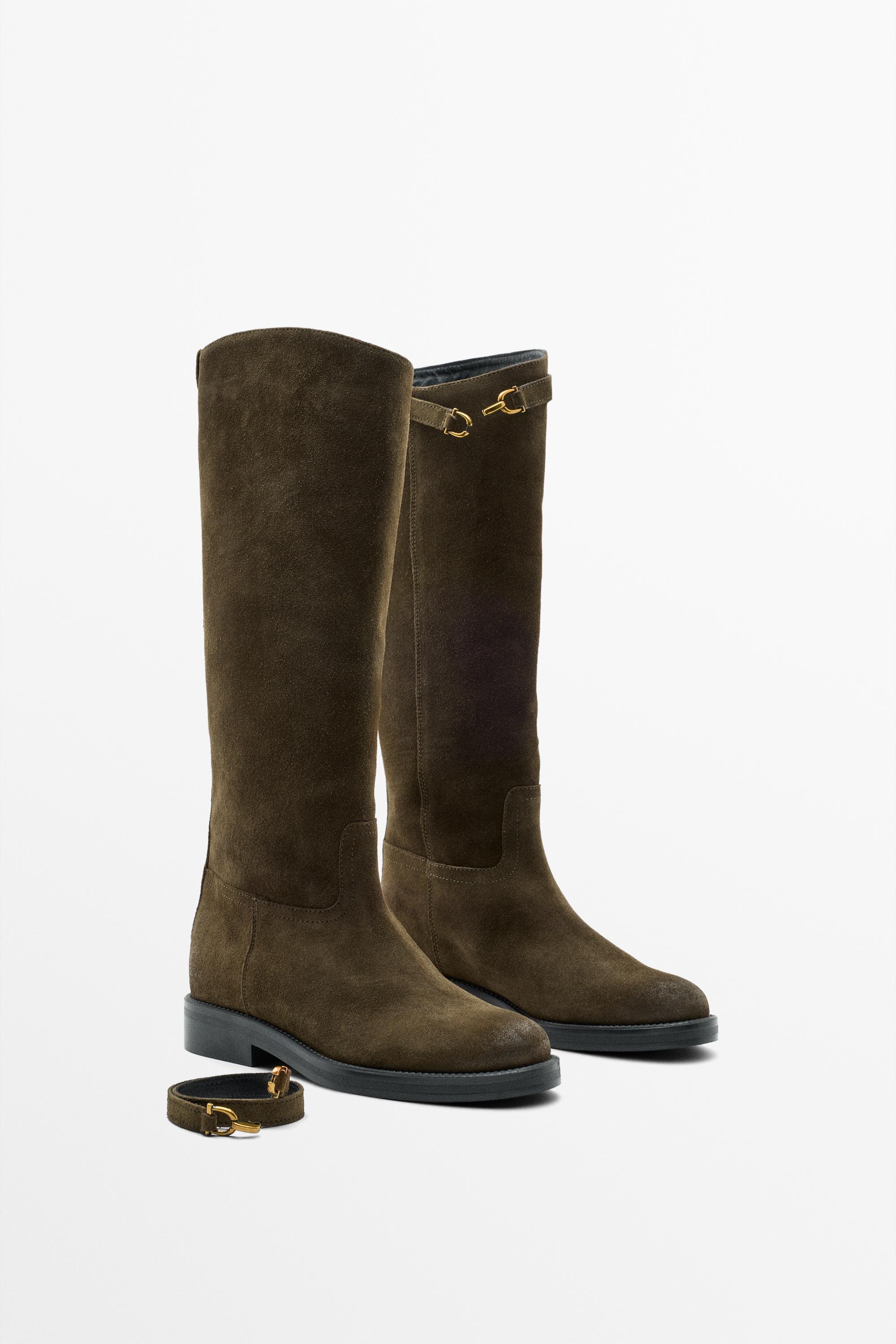 Oiled split suede riding boots — KHAKI