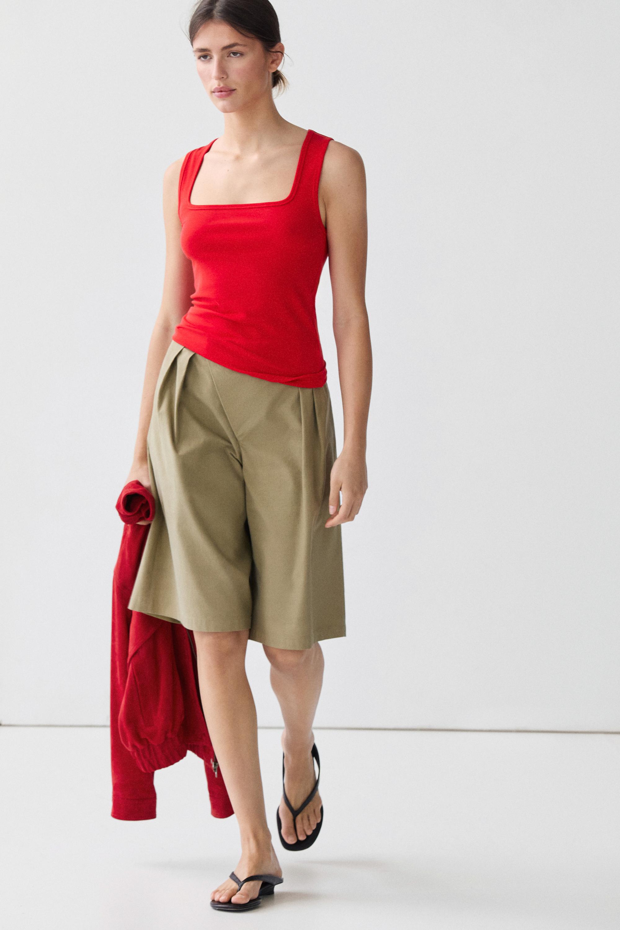 Cotton blend square neck top