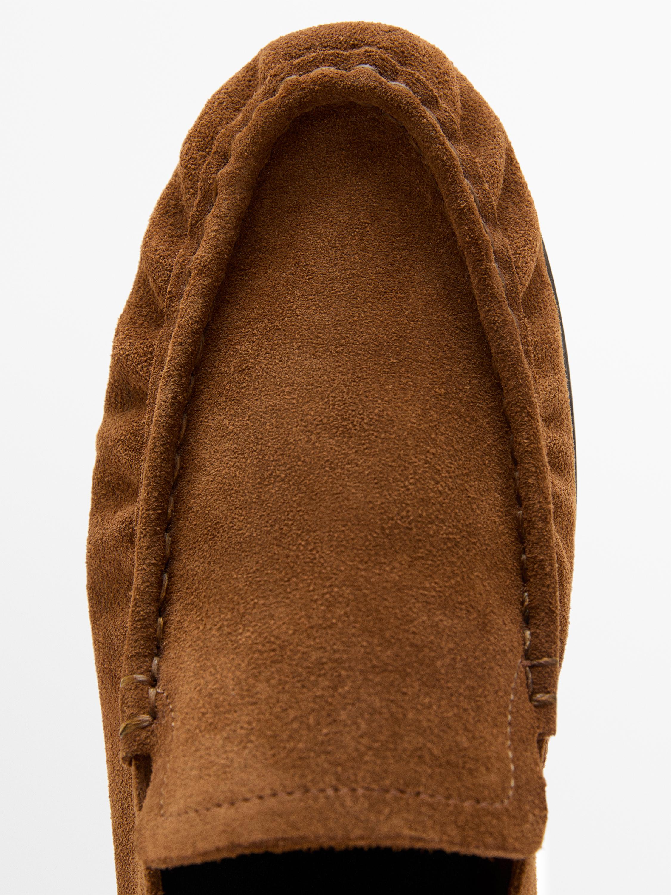 Soft split leather loafers — HAZELNUT BROWN
