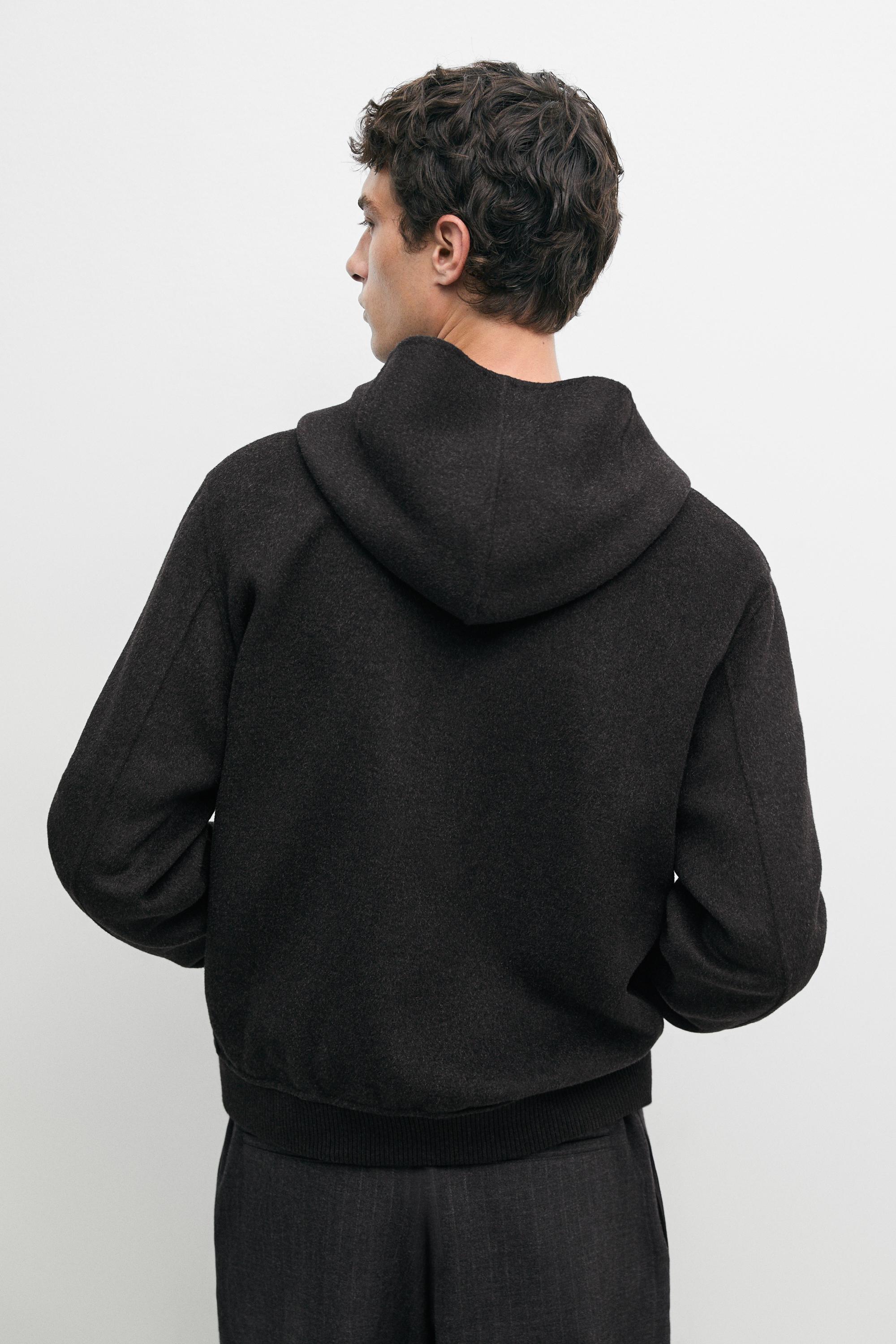Wool blend double-knit hooded jacket — CHARCOAL
