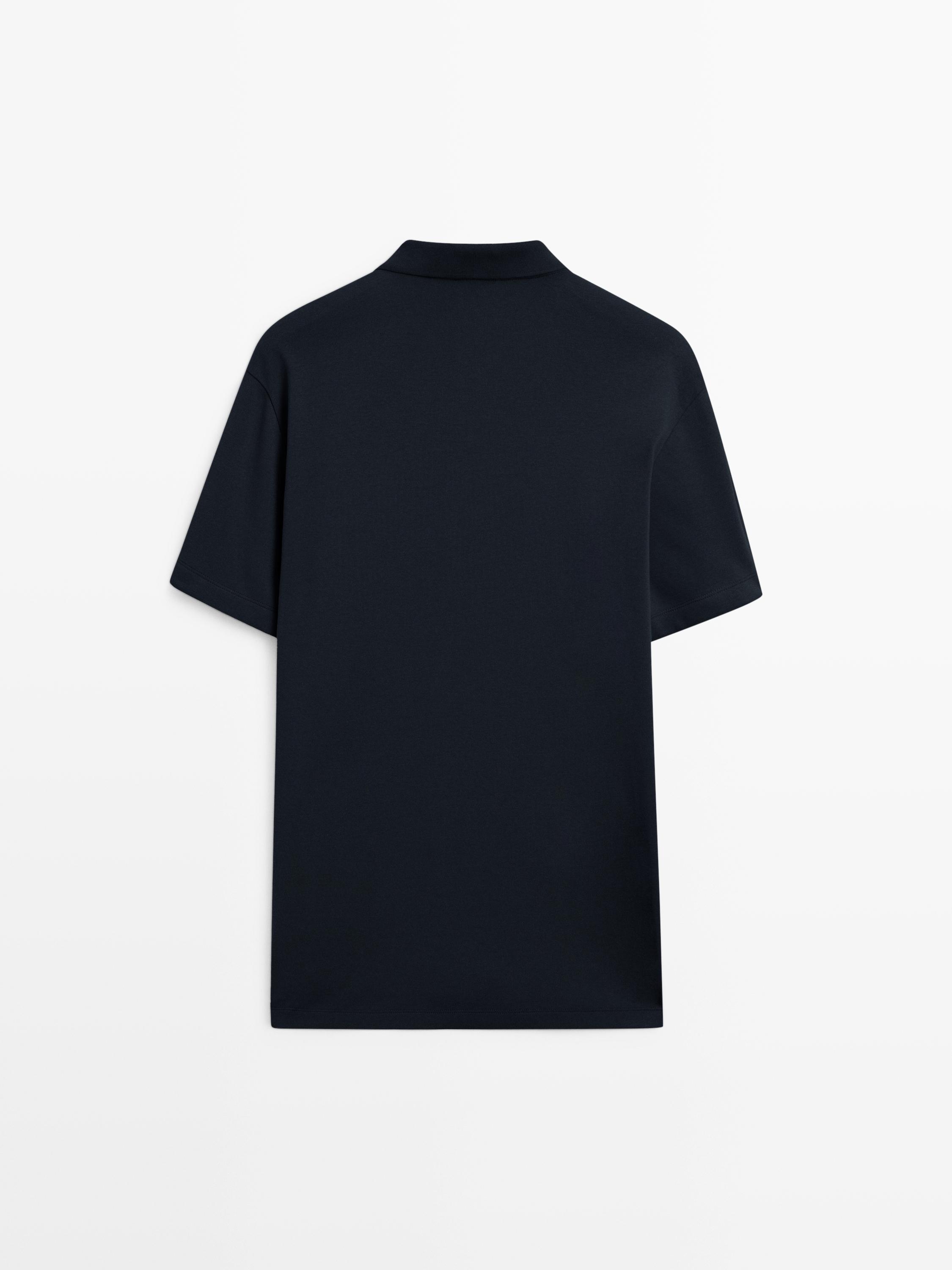 Short sleeve cotton polo shirt — NAVY BLUE