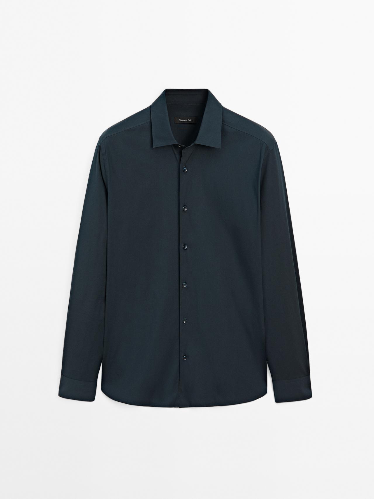 Massimo Dutti - Herre - Slim Fit Skjorte Med Stretch - Petroleumsblå - Xl