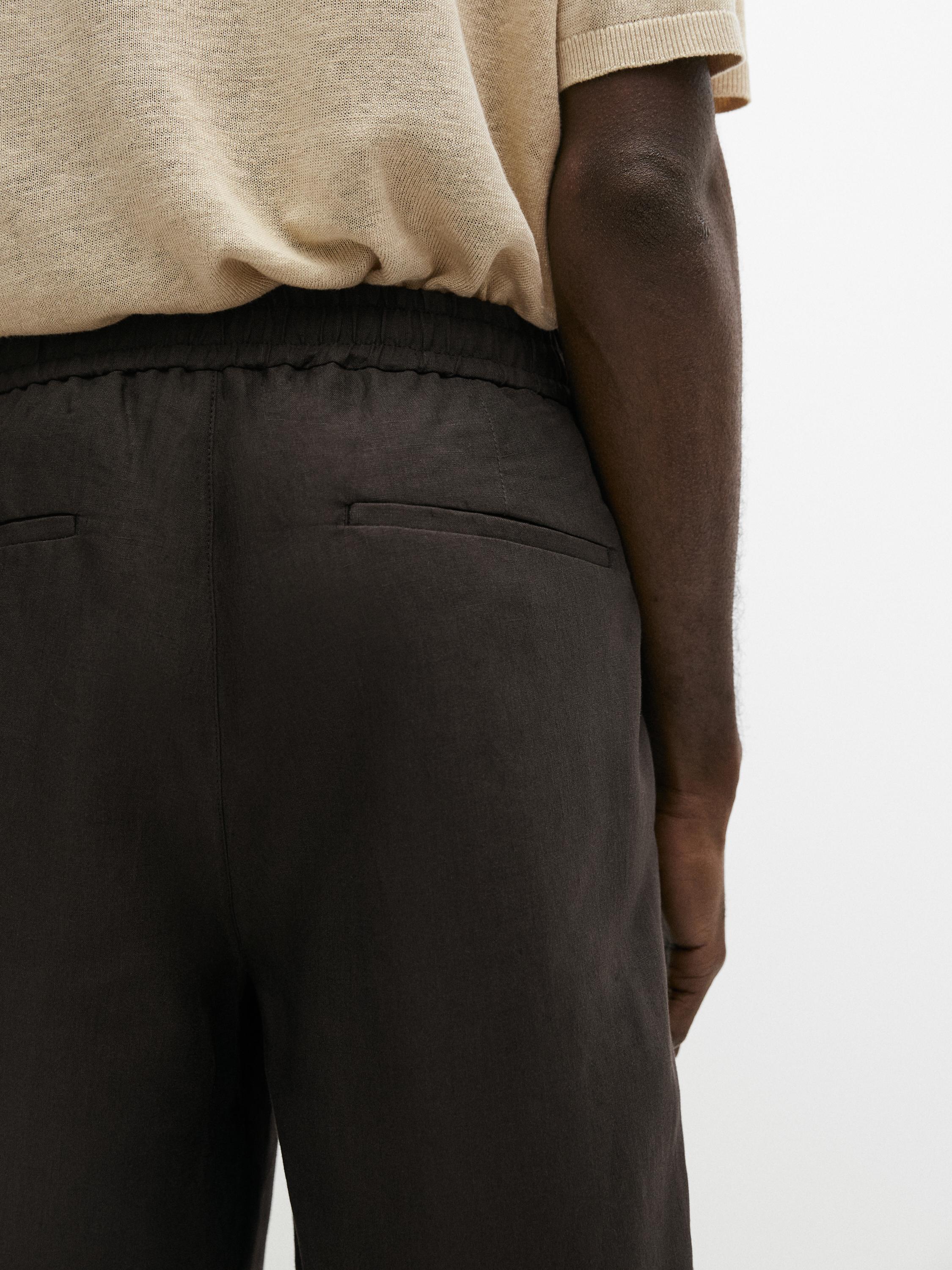 100% linen short Bermuda shorts — BROWN