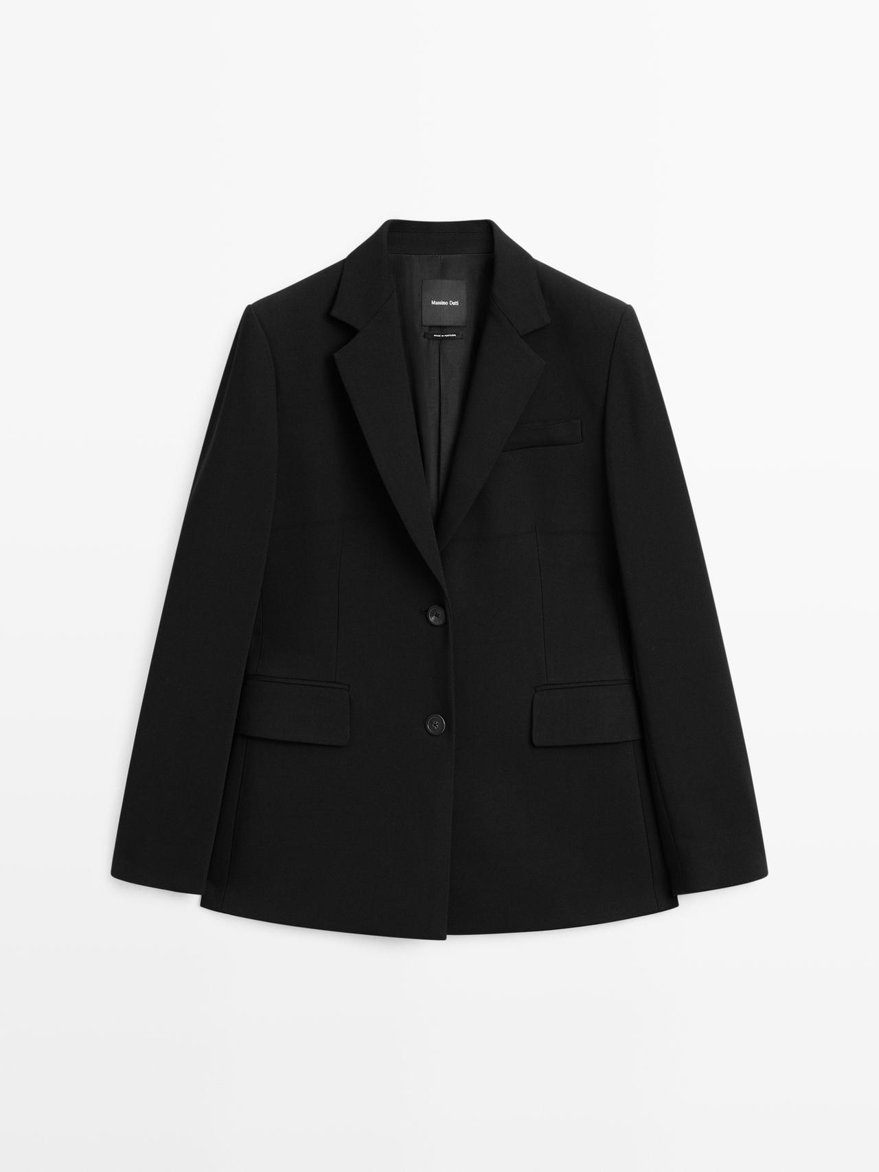 Massimo Dutti - Dame - Blazer I Crepe Med To Knapper - Sort - 40