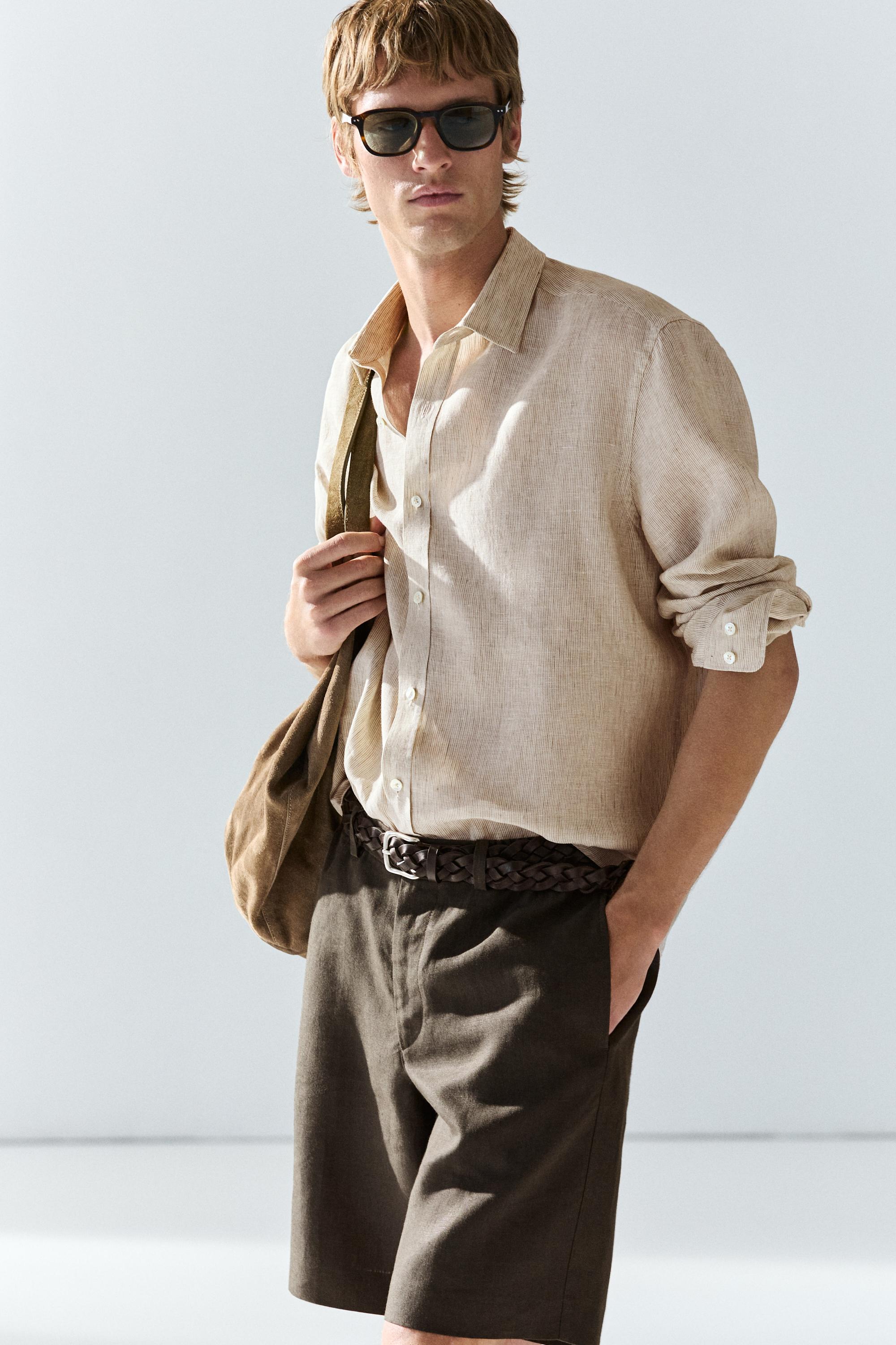 100% linen short Bermuda shorts — DARK GREEN