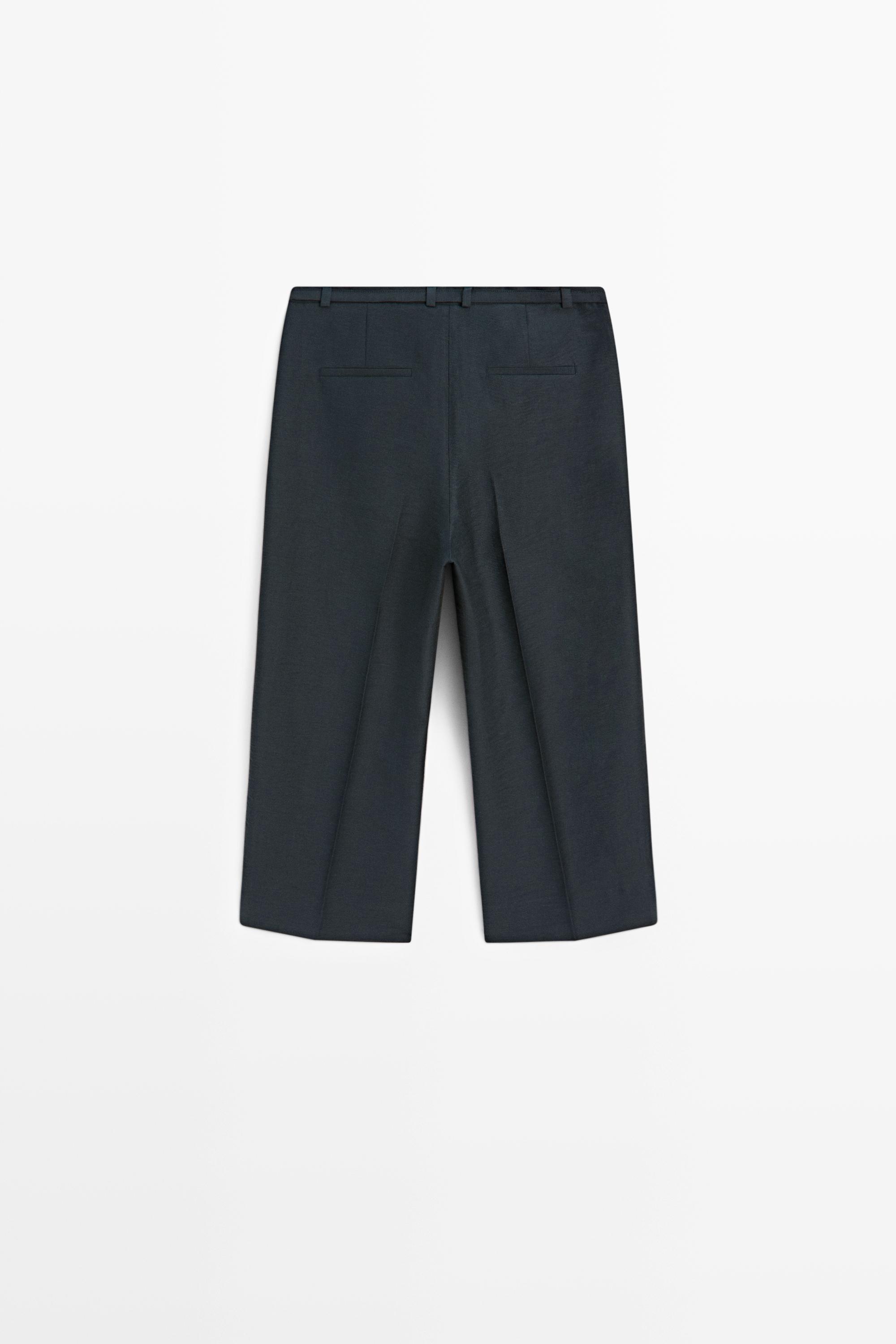 Flowing cotton and linen blend Bermuda shorts with belt — NAVY BLUE