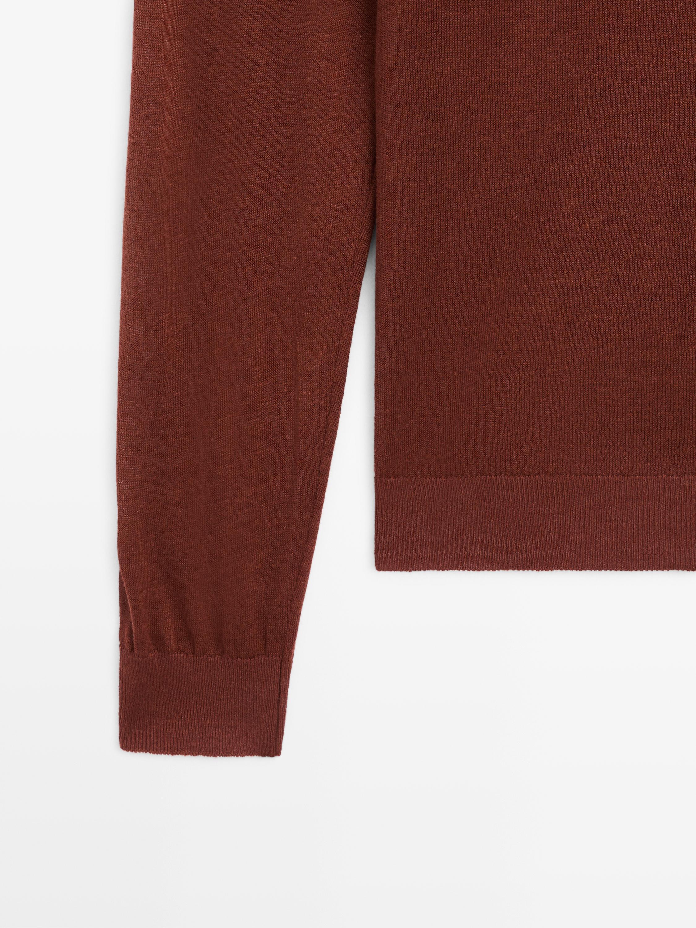 Linen and cashmere knit crew neck sweater — RED