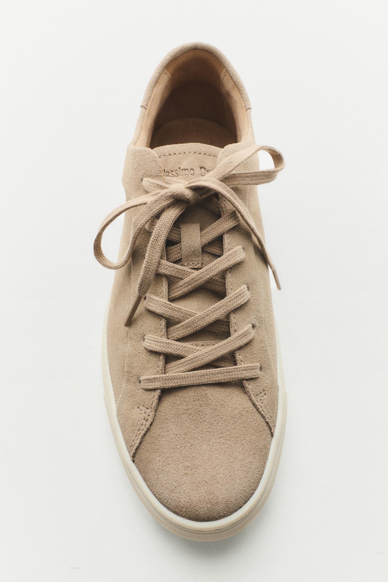 Leather trainers with lug sole — SAND