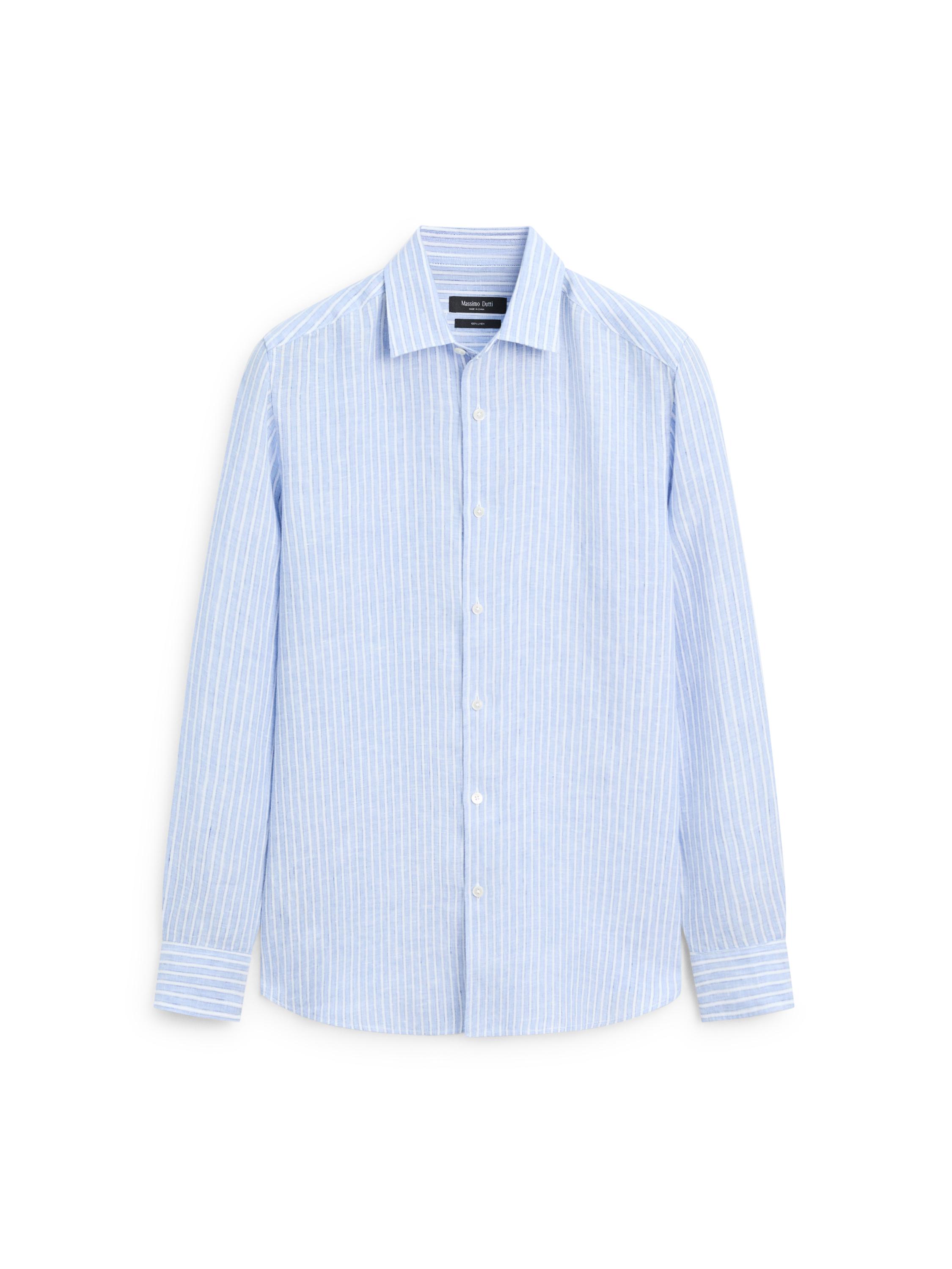 Regular fit striped linen shirt — Light Blue