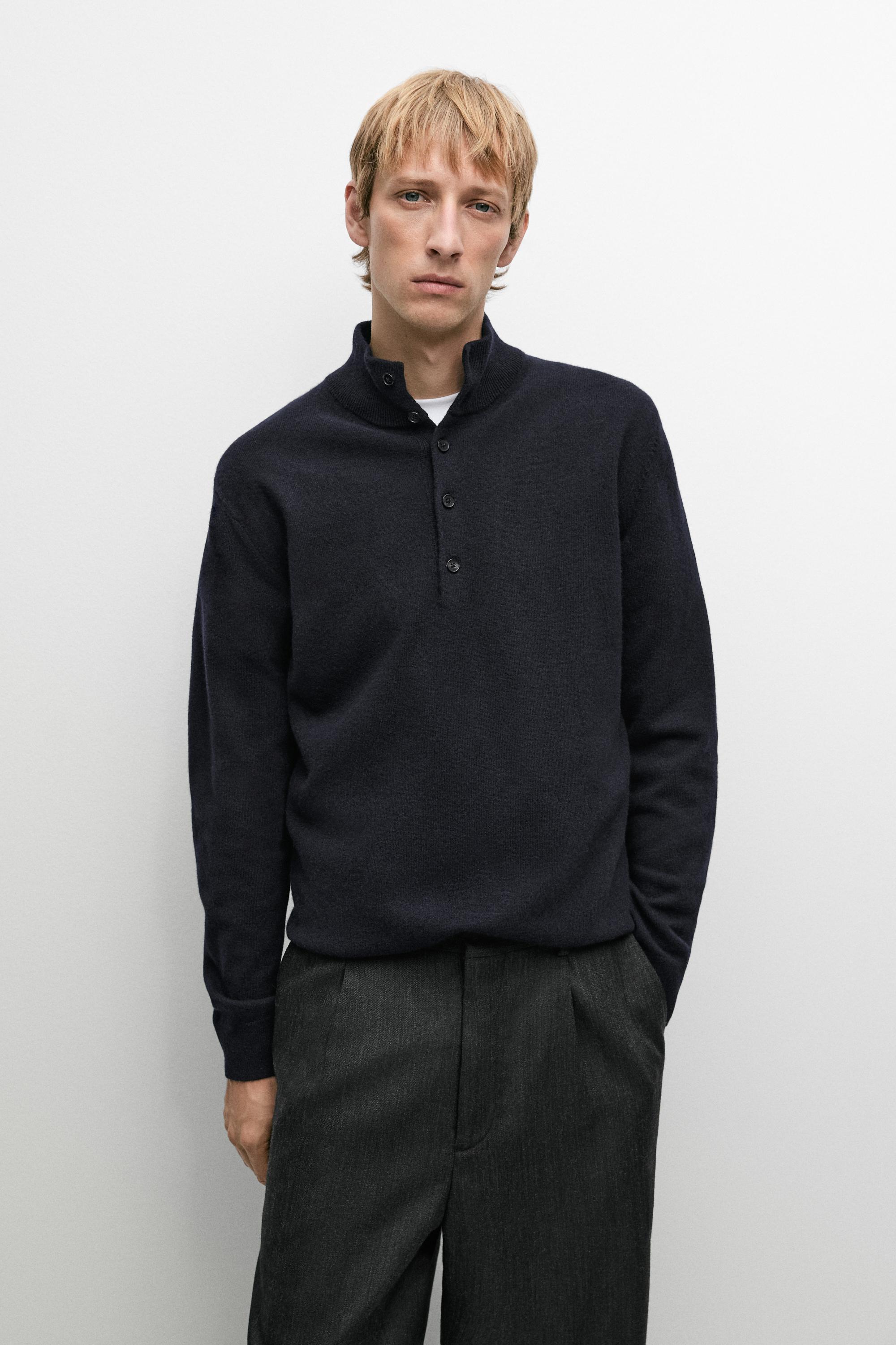 Wool blend mock neck knit sweater