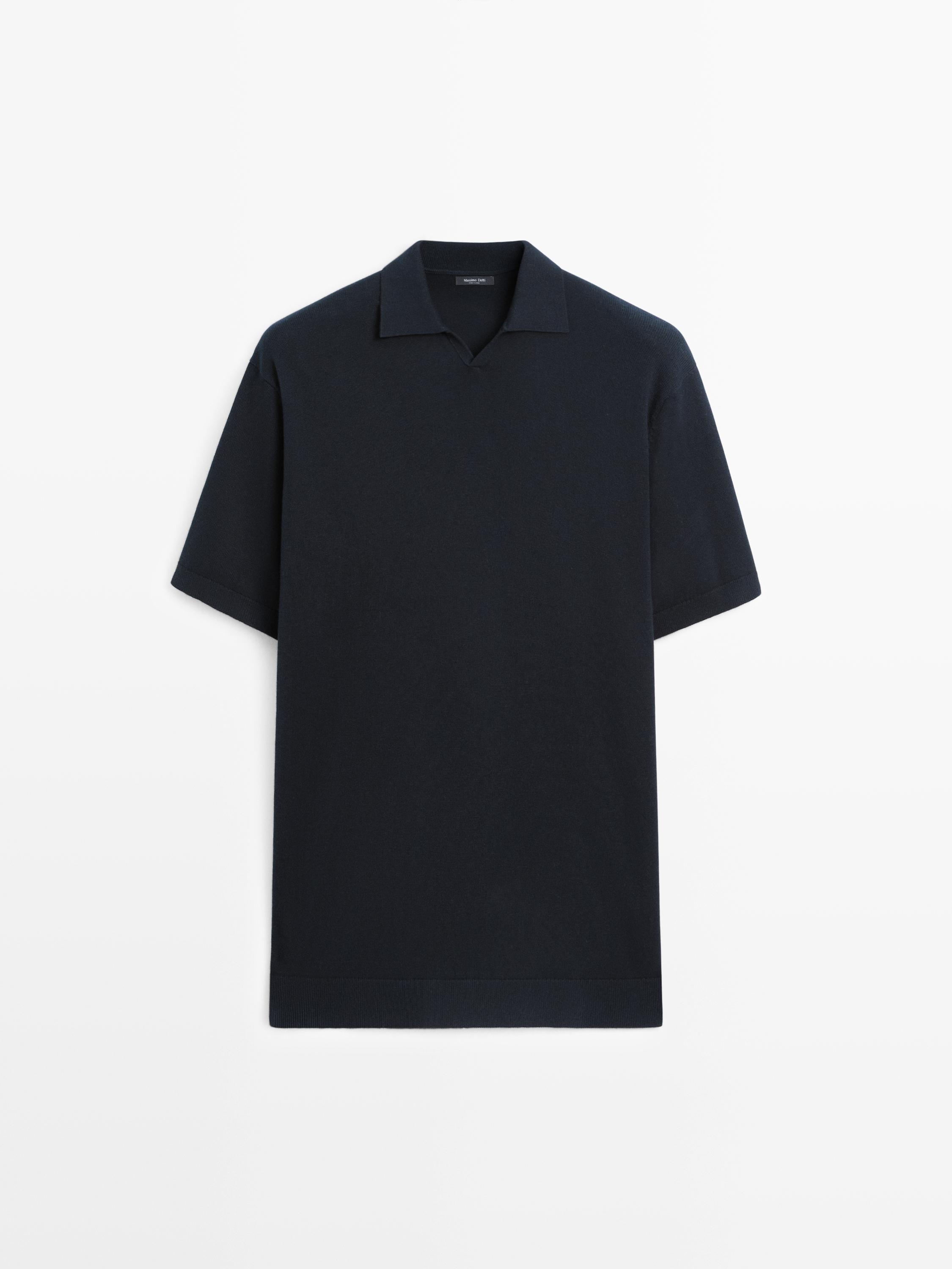 Cotton blend knit polo sweater — NAVY BLUE