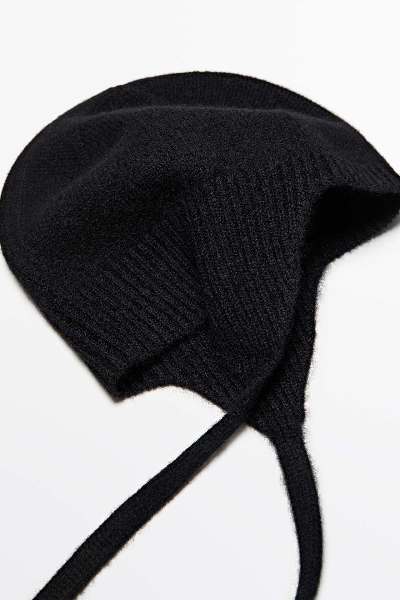 100% cashmere tie-detail beanie — BLACK