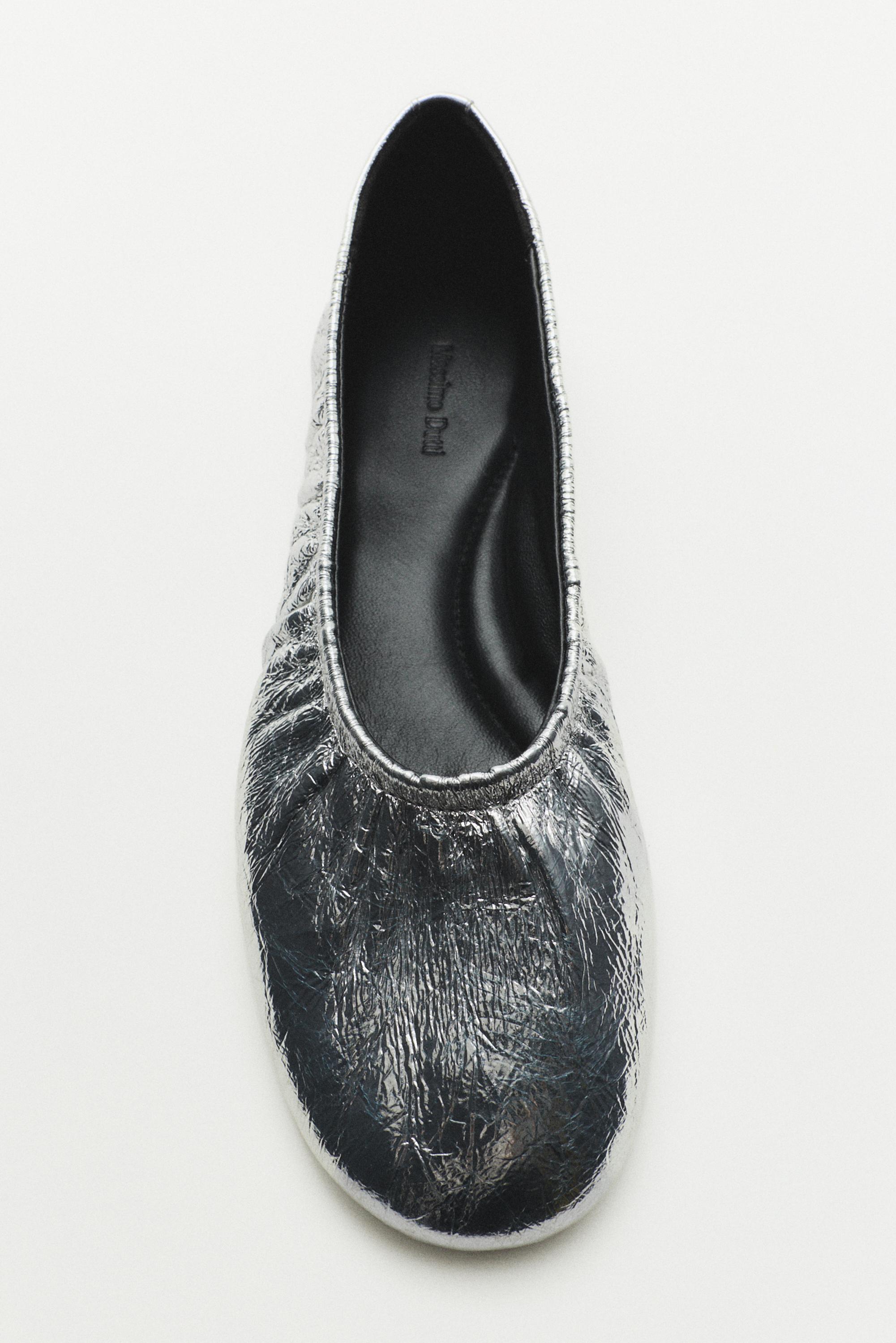 Metallic leather ballet flats — SILVER