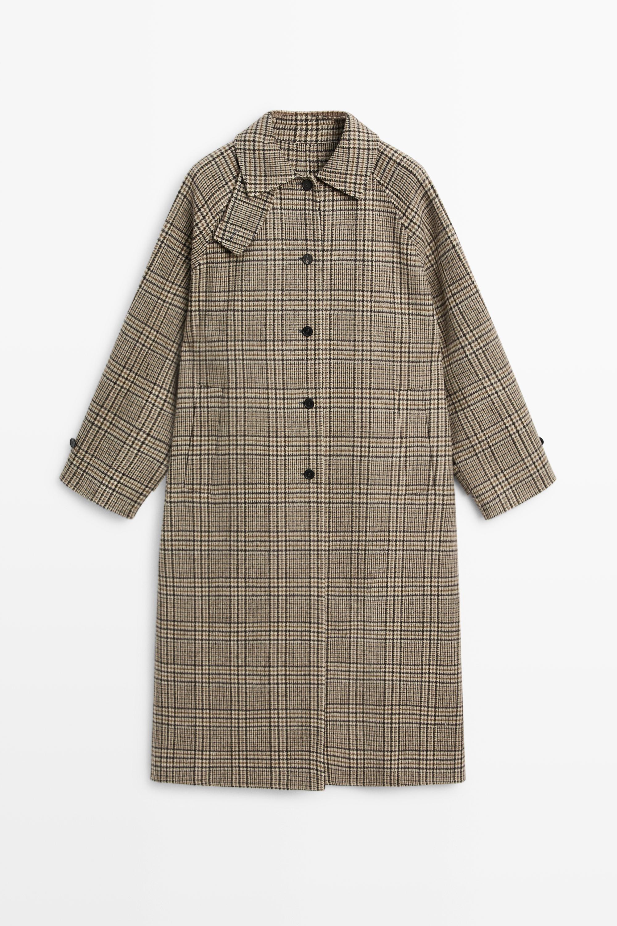 Wool blend check trench coat by Massimo Dutti