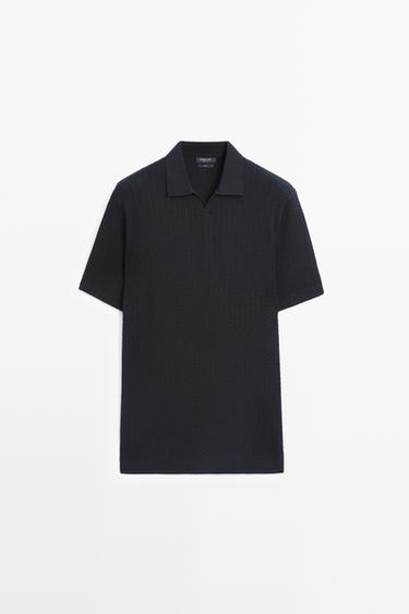 100% cotton cable-knit polo sweater — NAVY BLUE 2