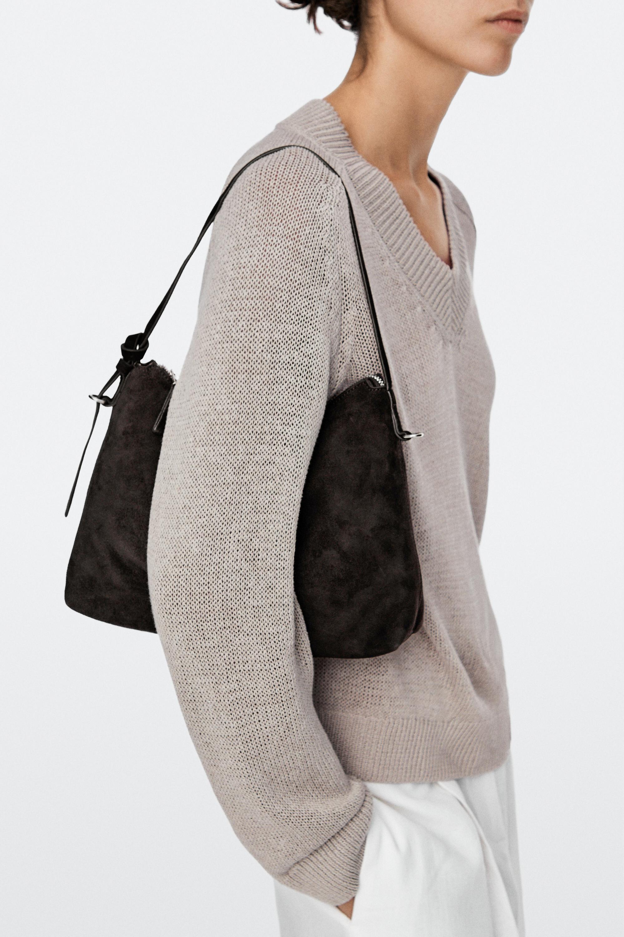Medium split suede shoulder bag — Chocolate