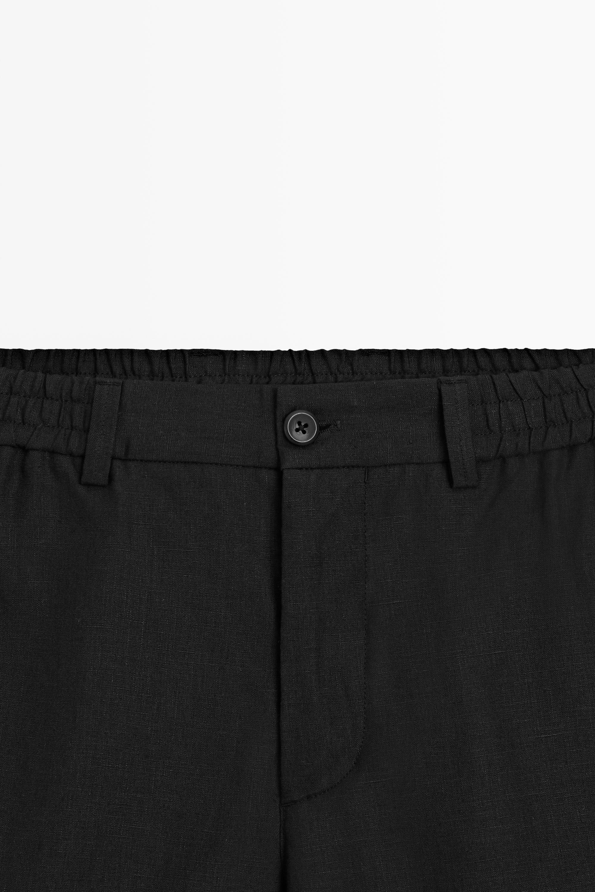 100% linen short Bermuda shorts — BLACK