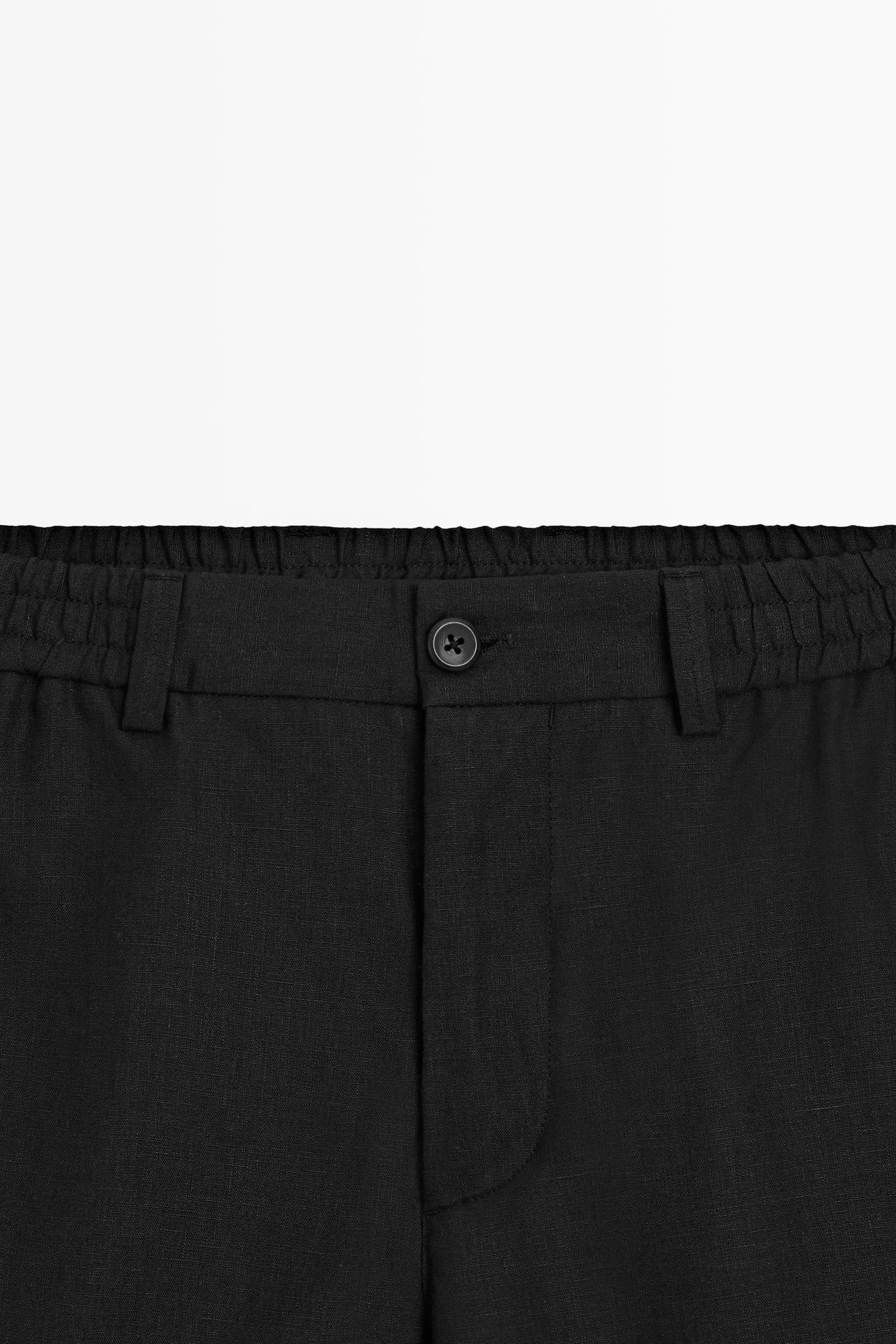 100% linen short Bermuda shorts — BLACK