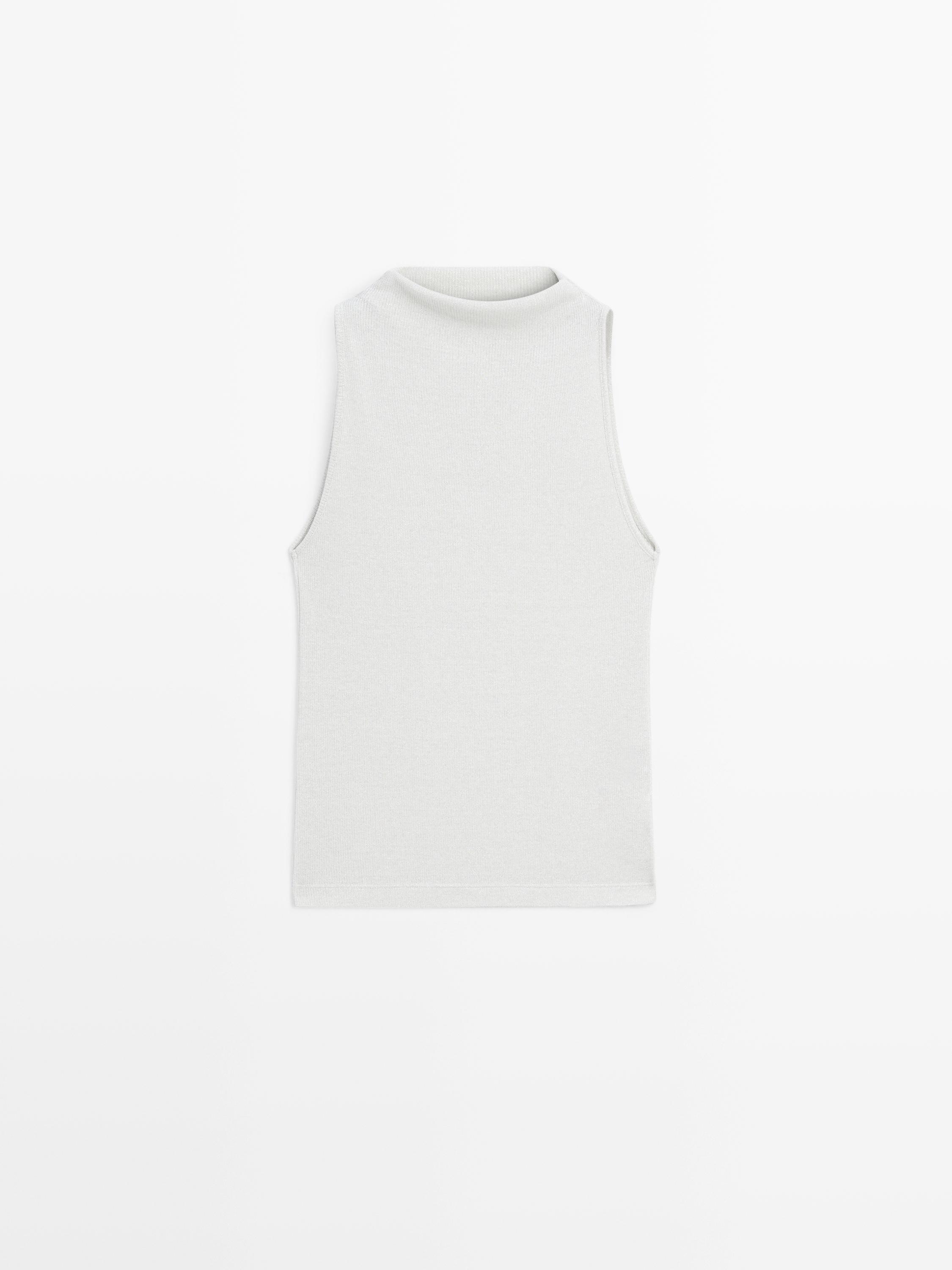 Knit halterneck top with metallic finish