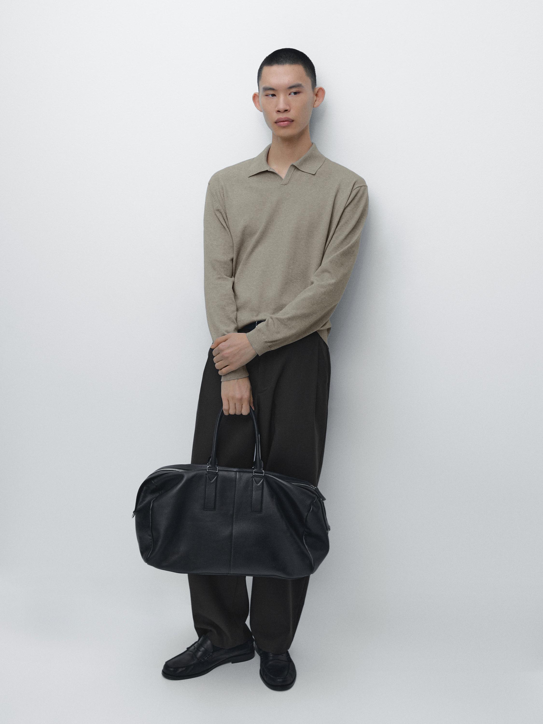 Cotton knit polo sweater — Greyish green