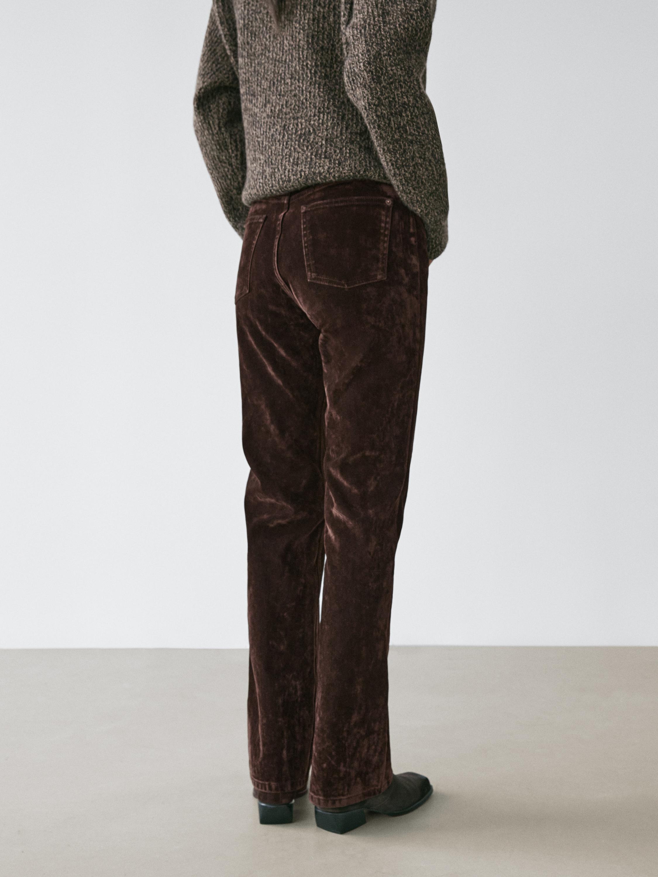 High-waist flocked boot-cut jeans — Chocolate