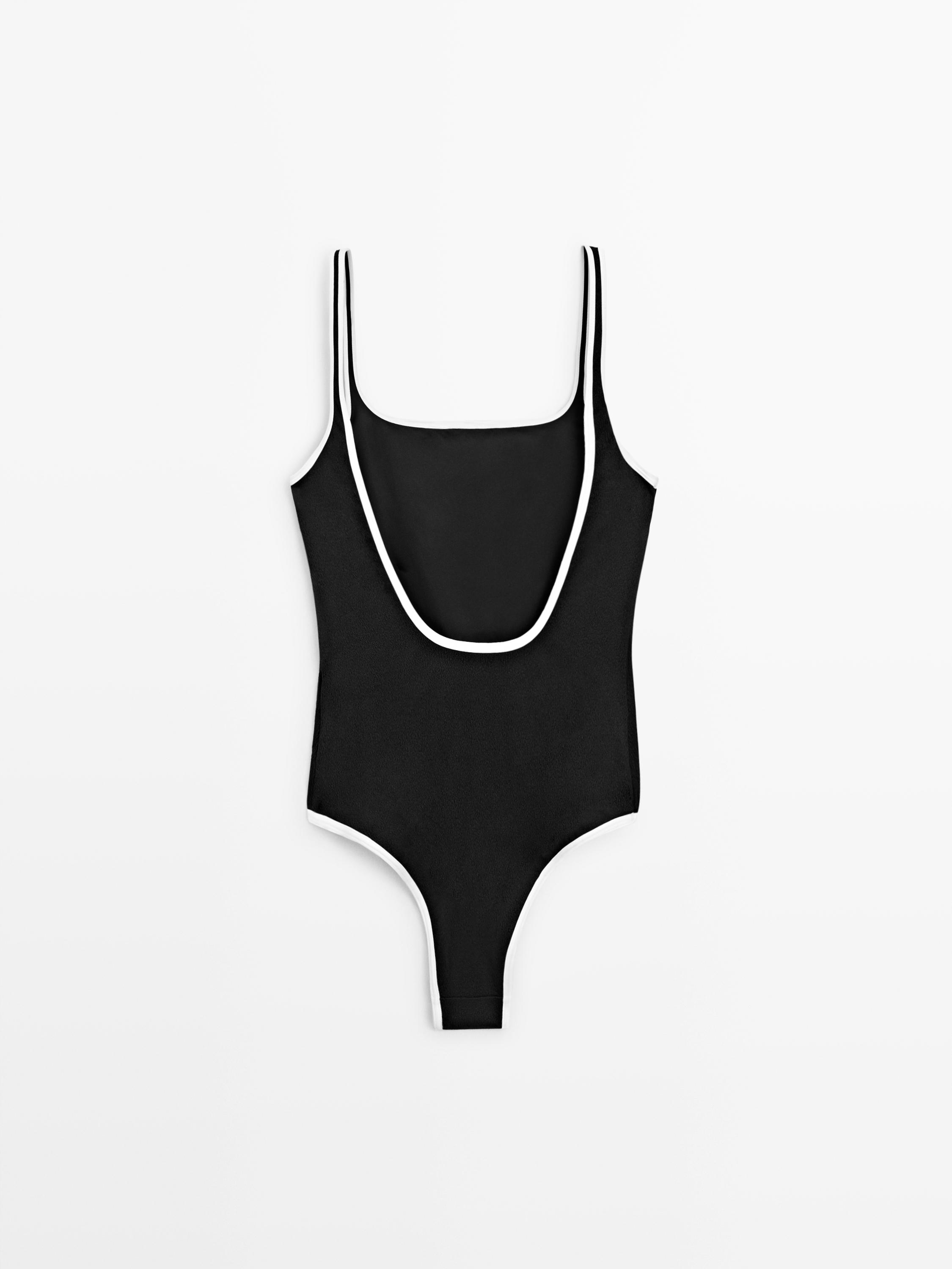 Contrast texture swimsuit — BLACK