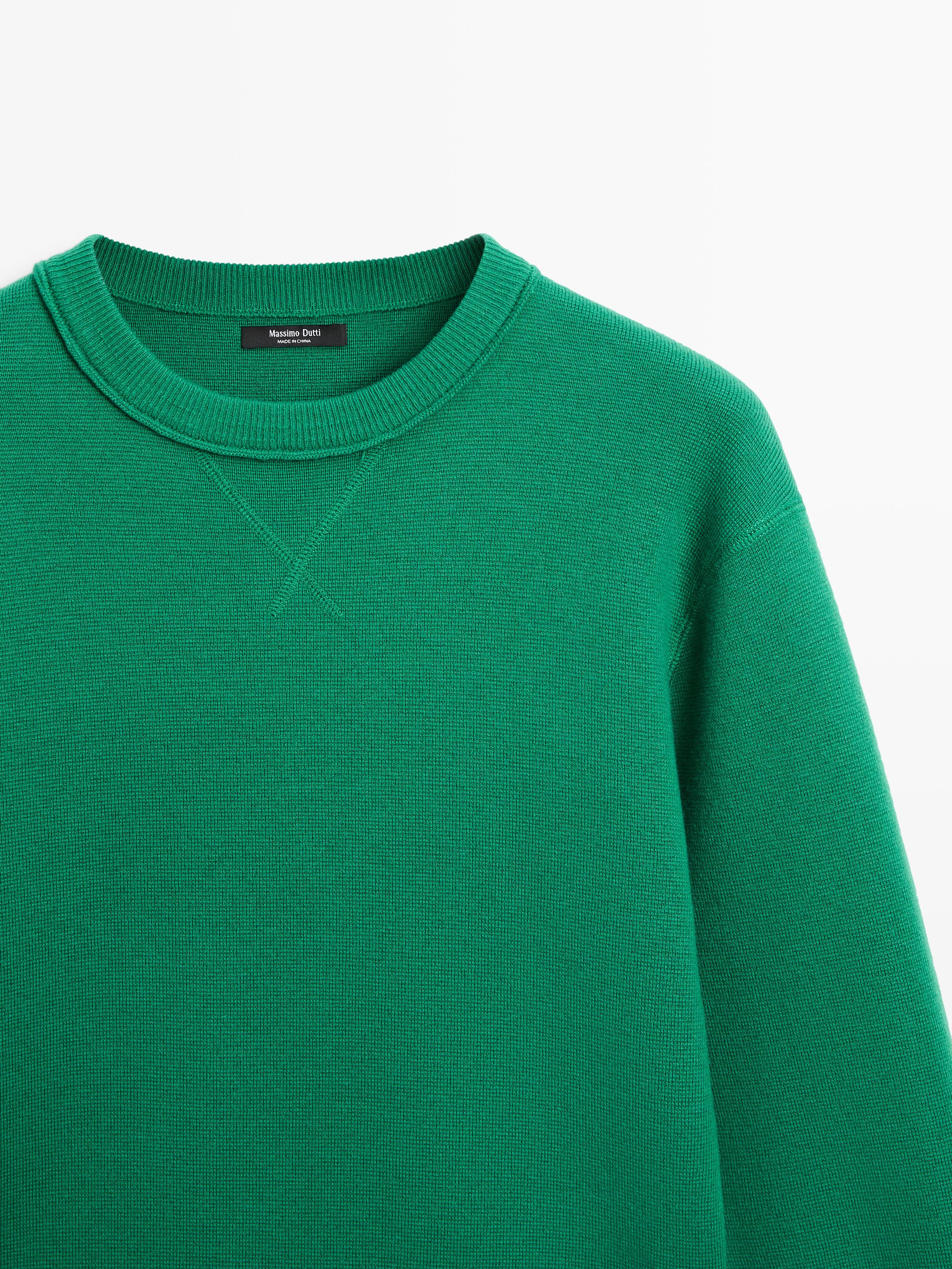 Cotton blend knit sweater — Green billiard