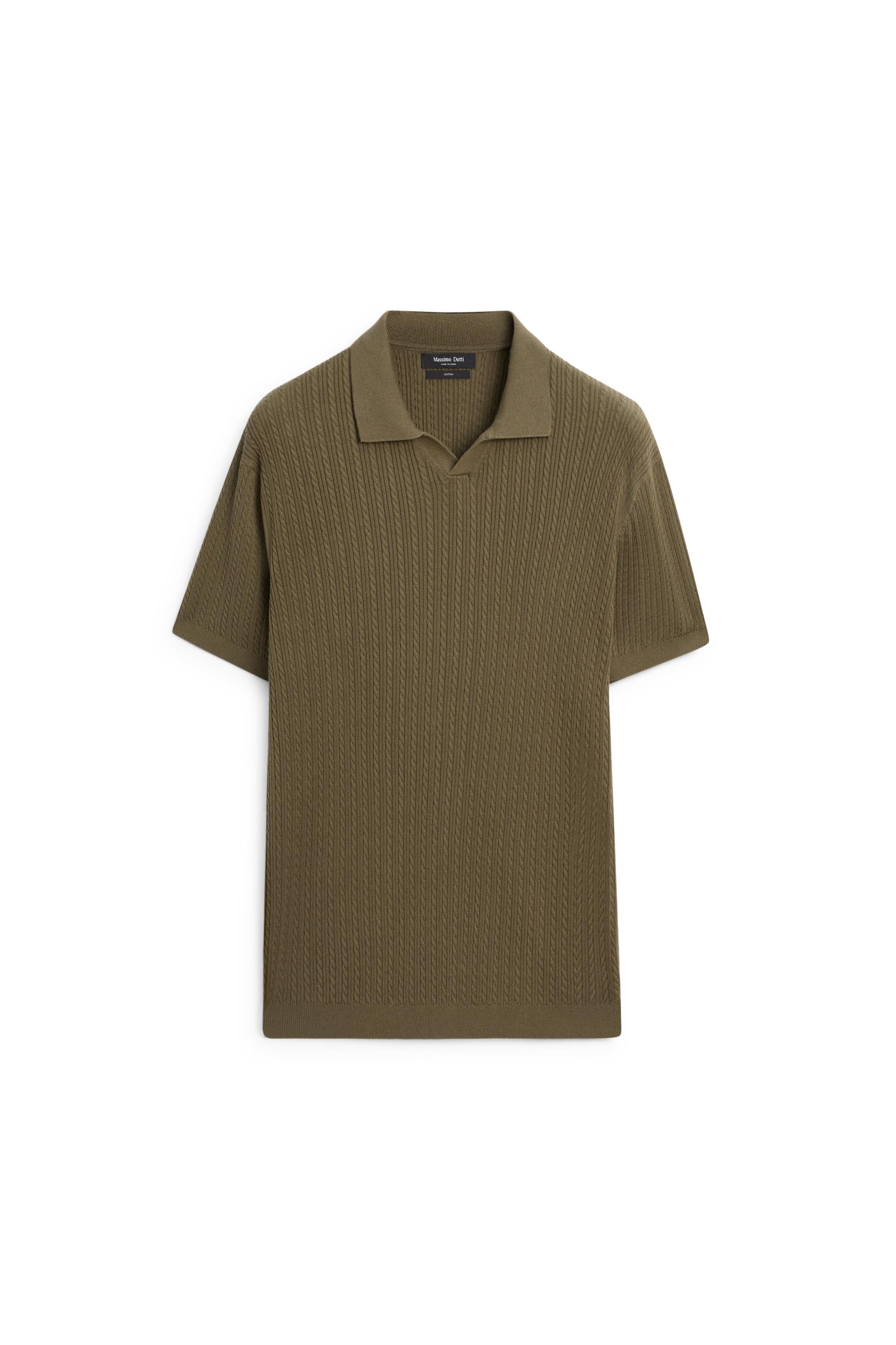 100% cotton cable-knit polo sweater — Green