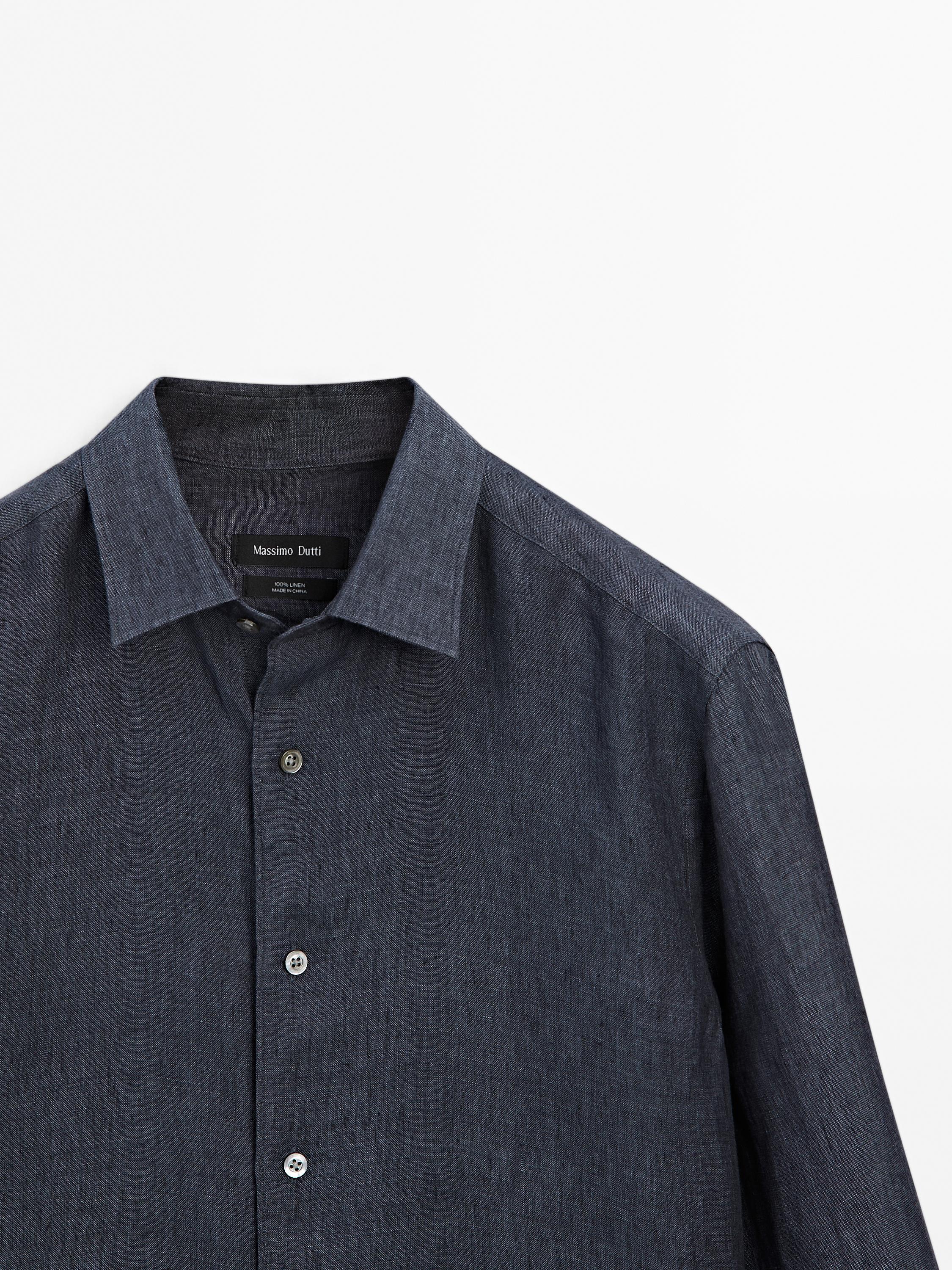 Slim fit faded 100% linen shirt