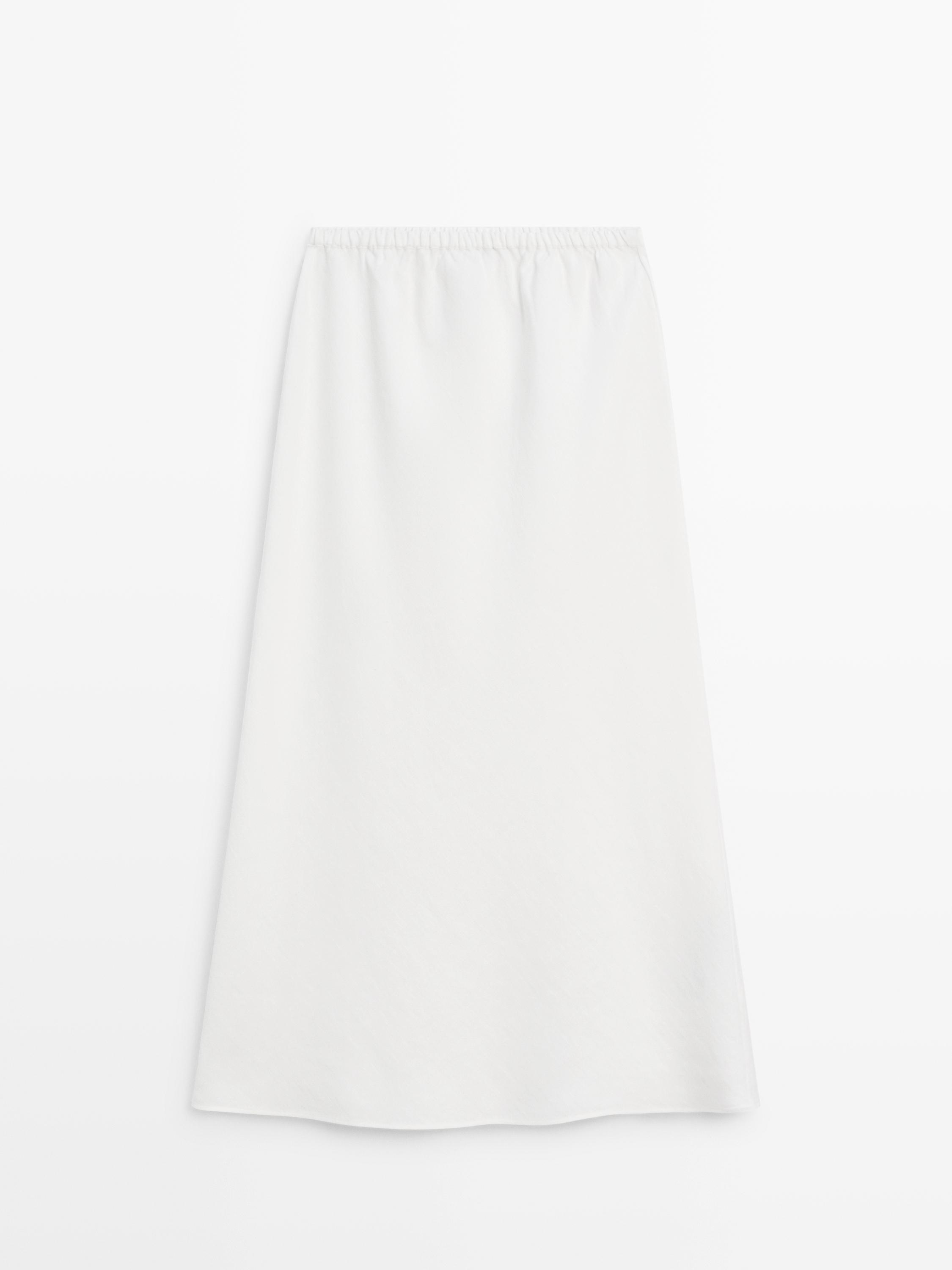 Jupe midi élastique à la taille 100 % lin