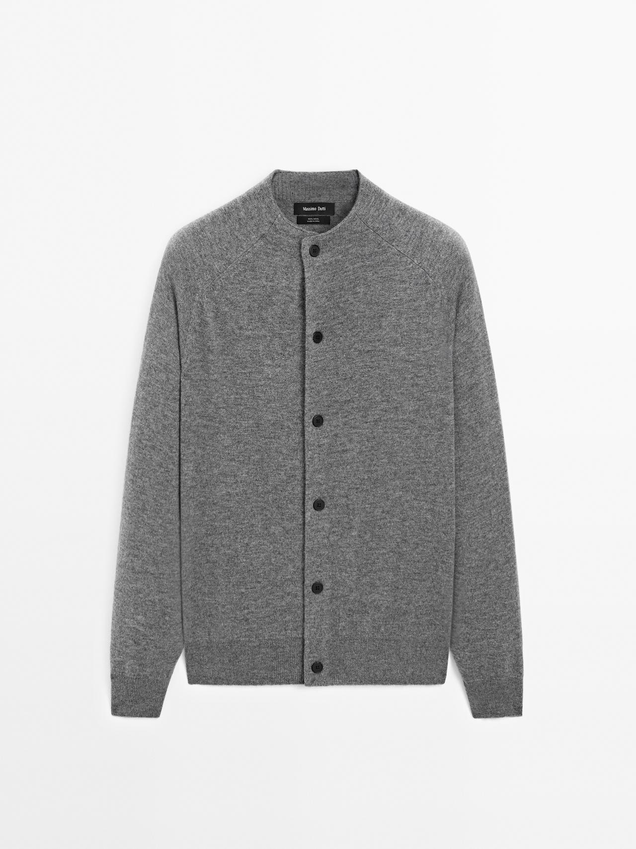 Massimo Dutti - Herre - Strikket Cardigan Med Raglanærmer - Koksgrå - M