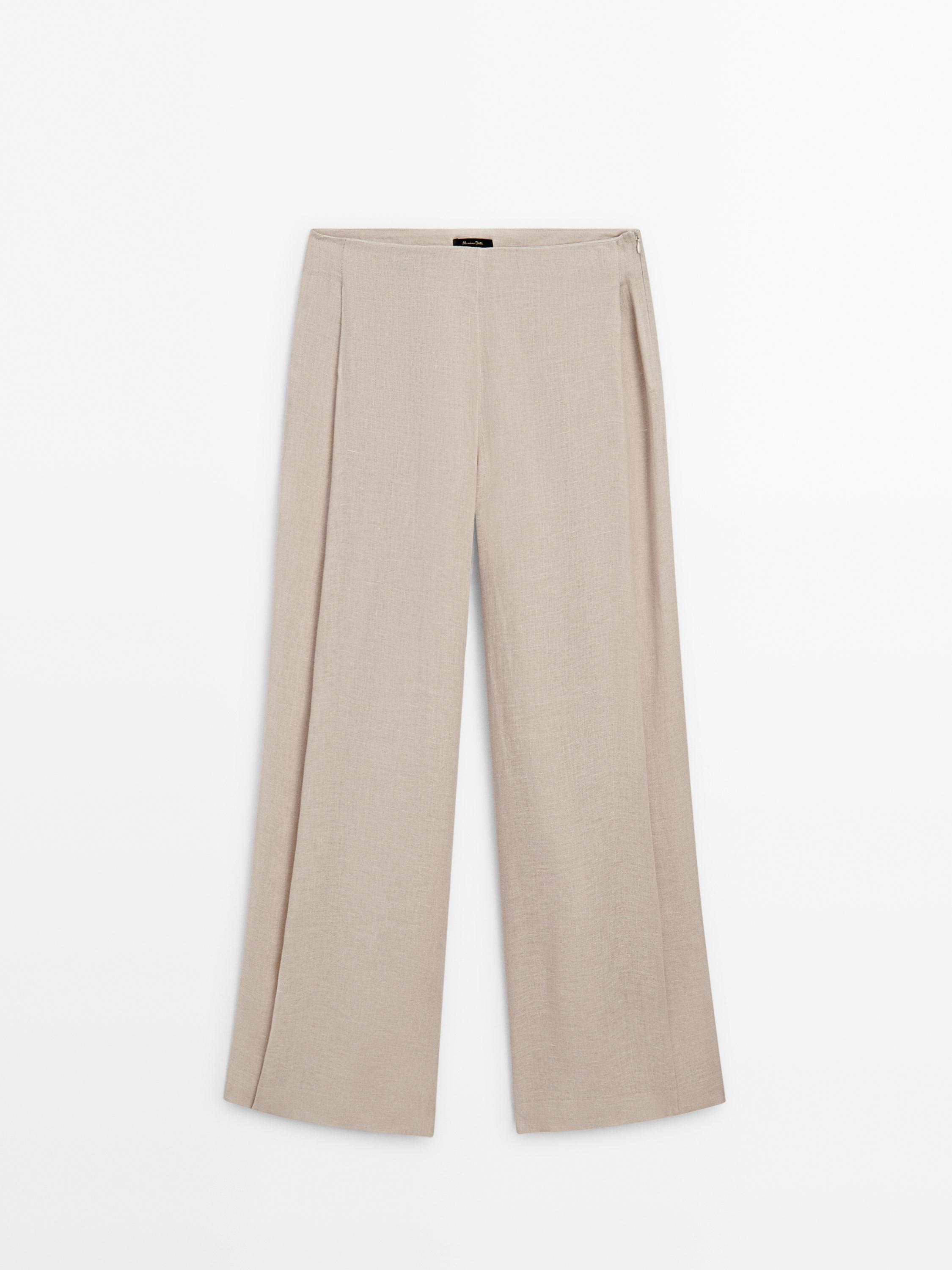 Pantalon fluide 100 % lin fendu