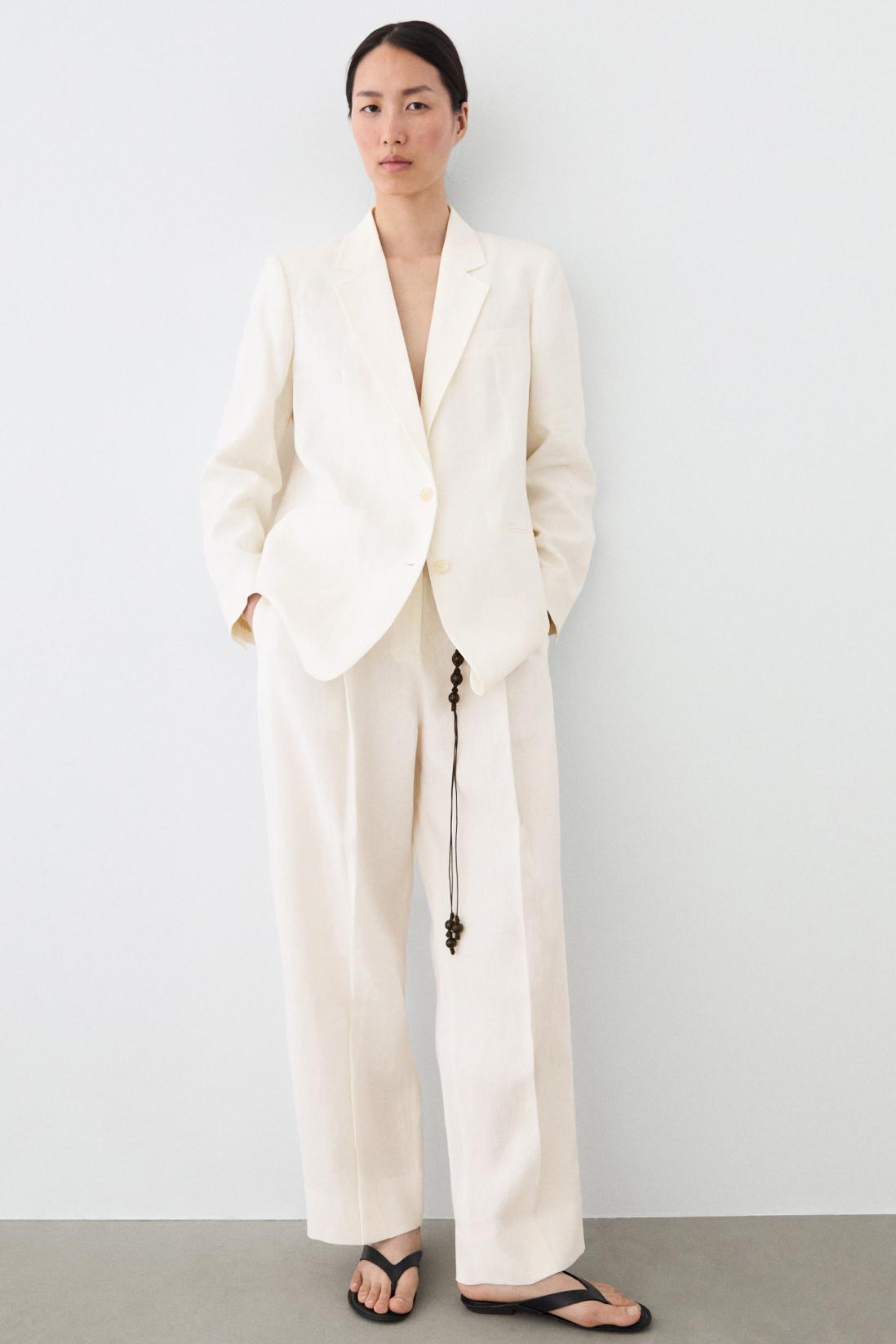 Linen trousers with darts — Off white