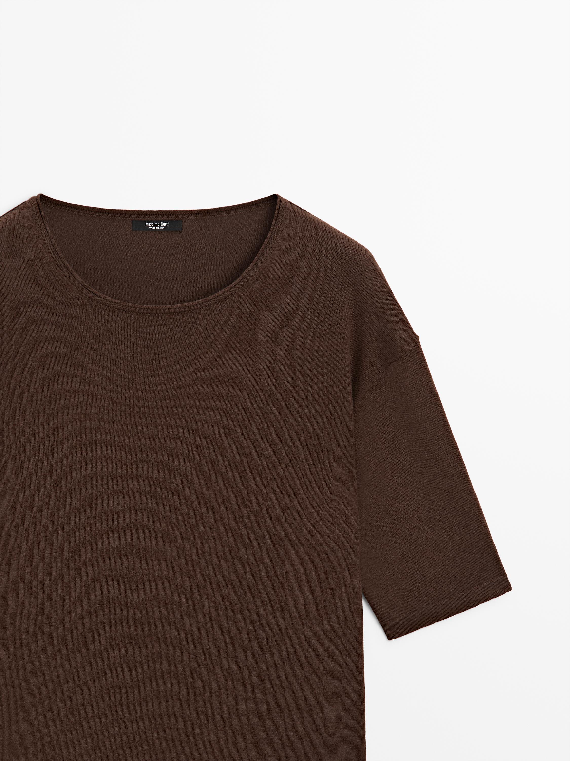 Sweater with contrast lace detail — BROWN