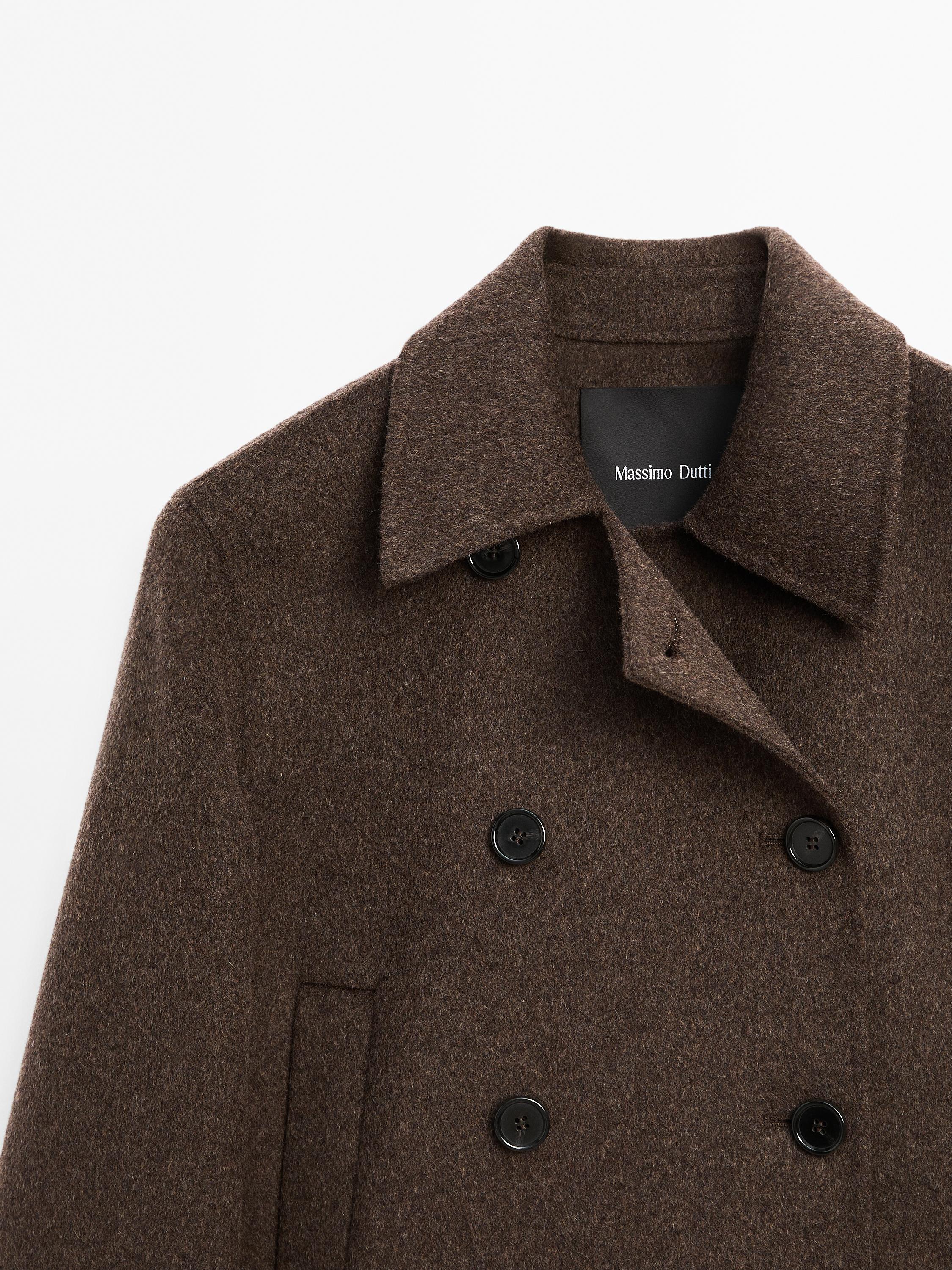 Short double-breasted wool blend coat