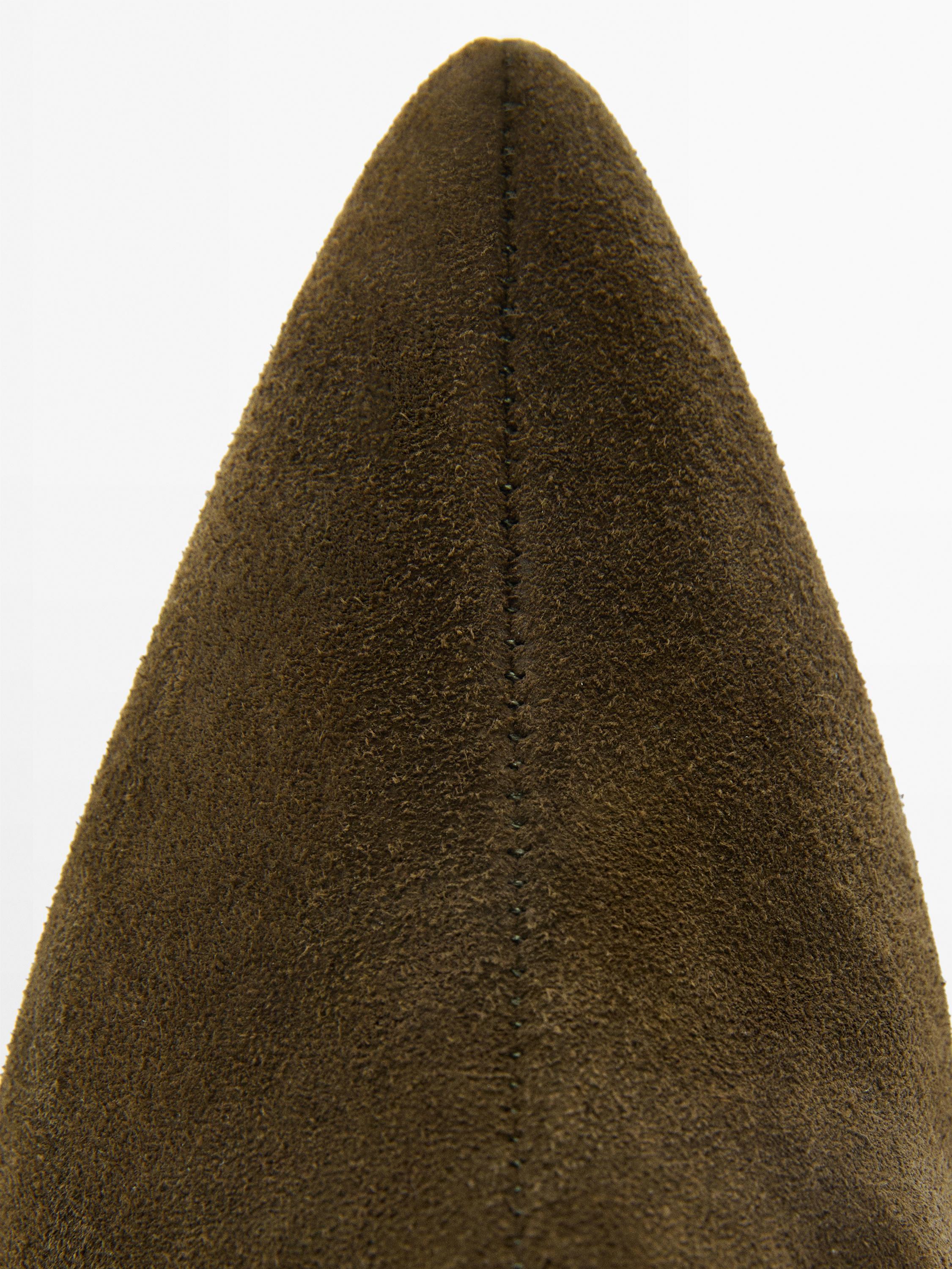 Split suede heeled ankle boots — KHAKI