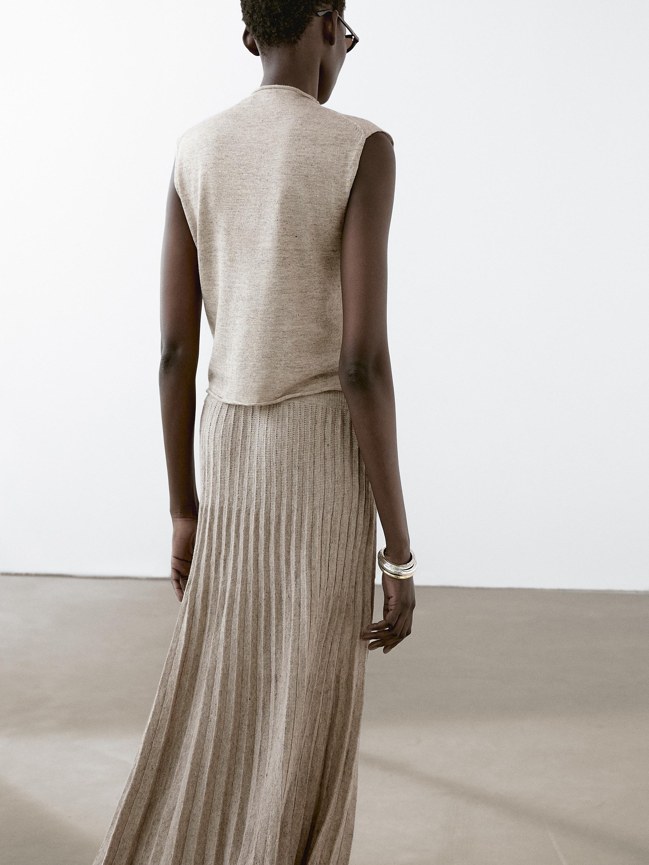 Melange linen blend midi skirt