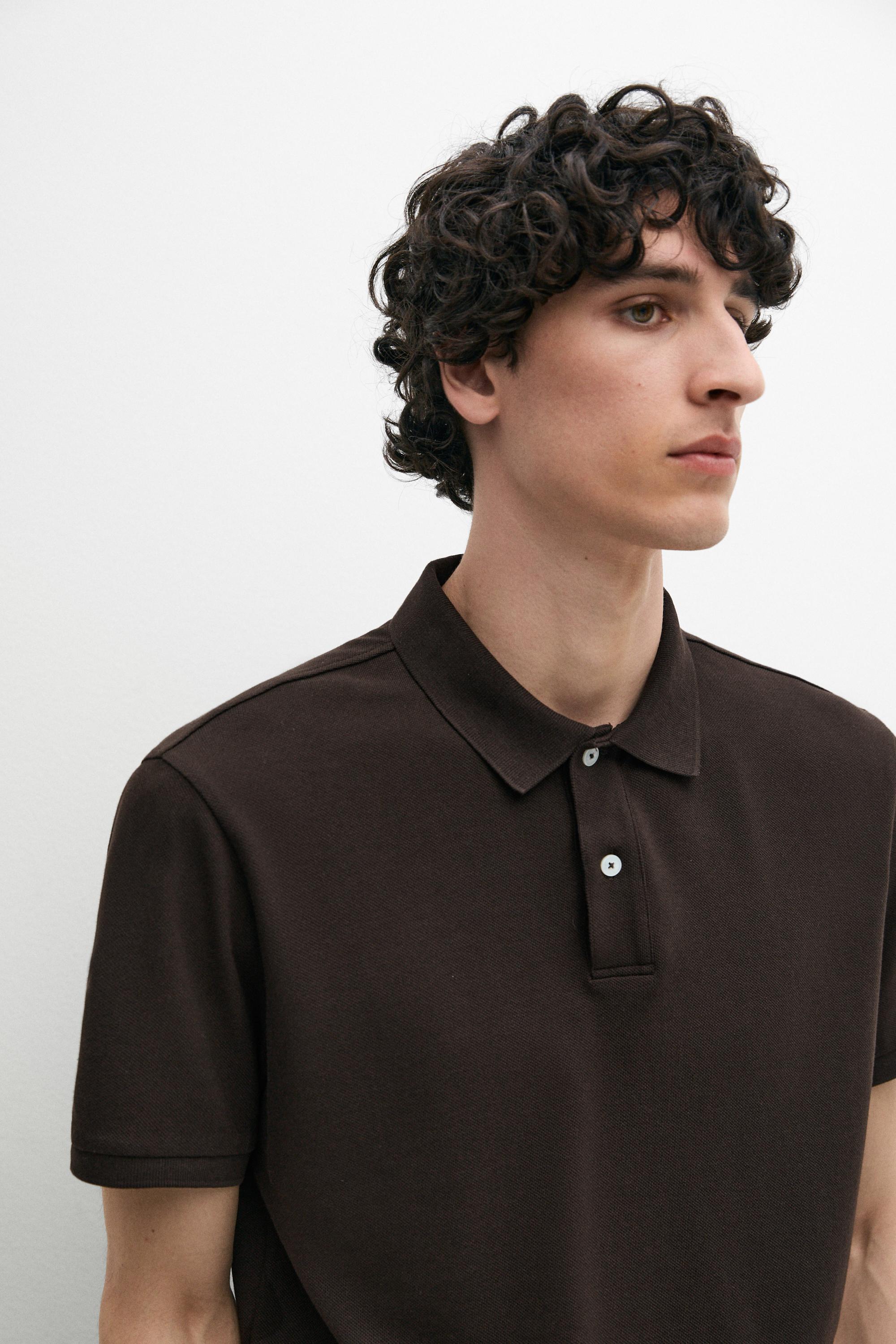 Micro-textured cotton piqué polo shirt — Chocolate
