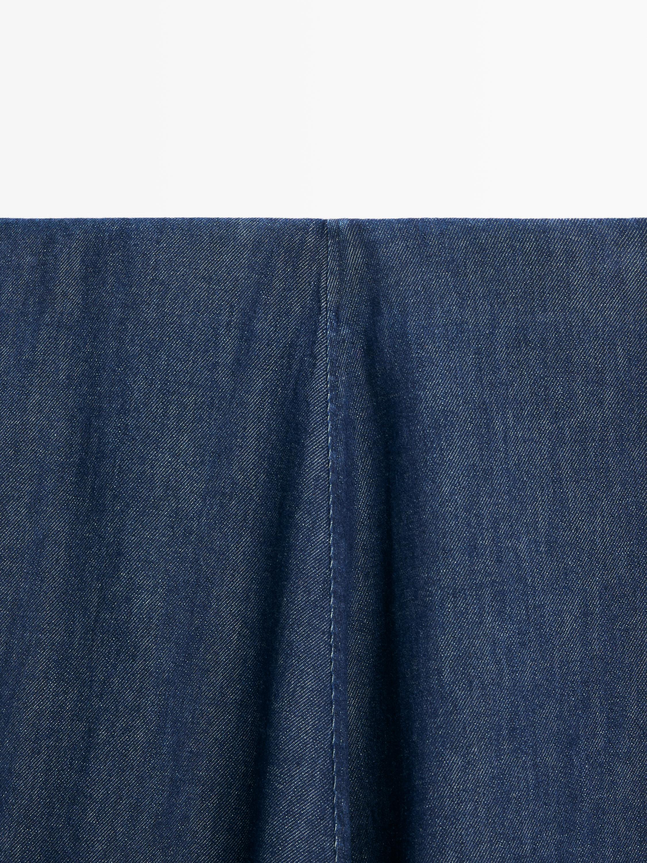 Cotton blend denim midi skirt