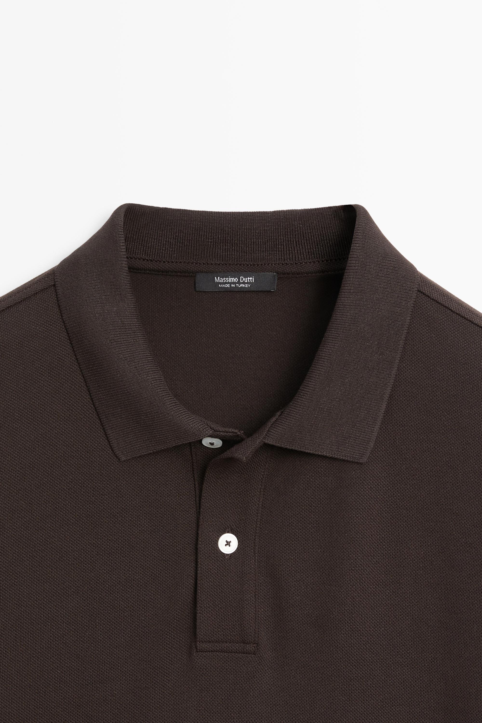 Micro-textured cotton piqué polo shirt — Chocolate