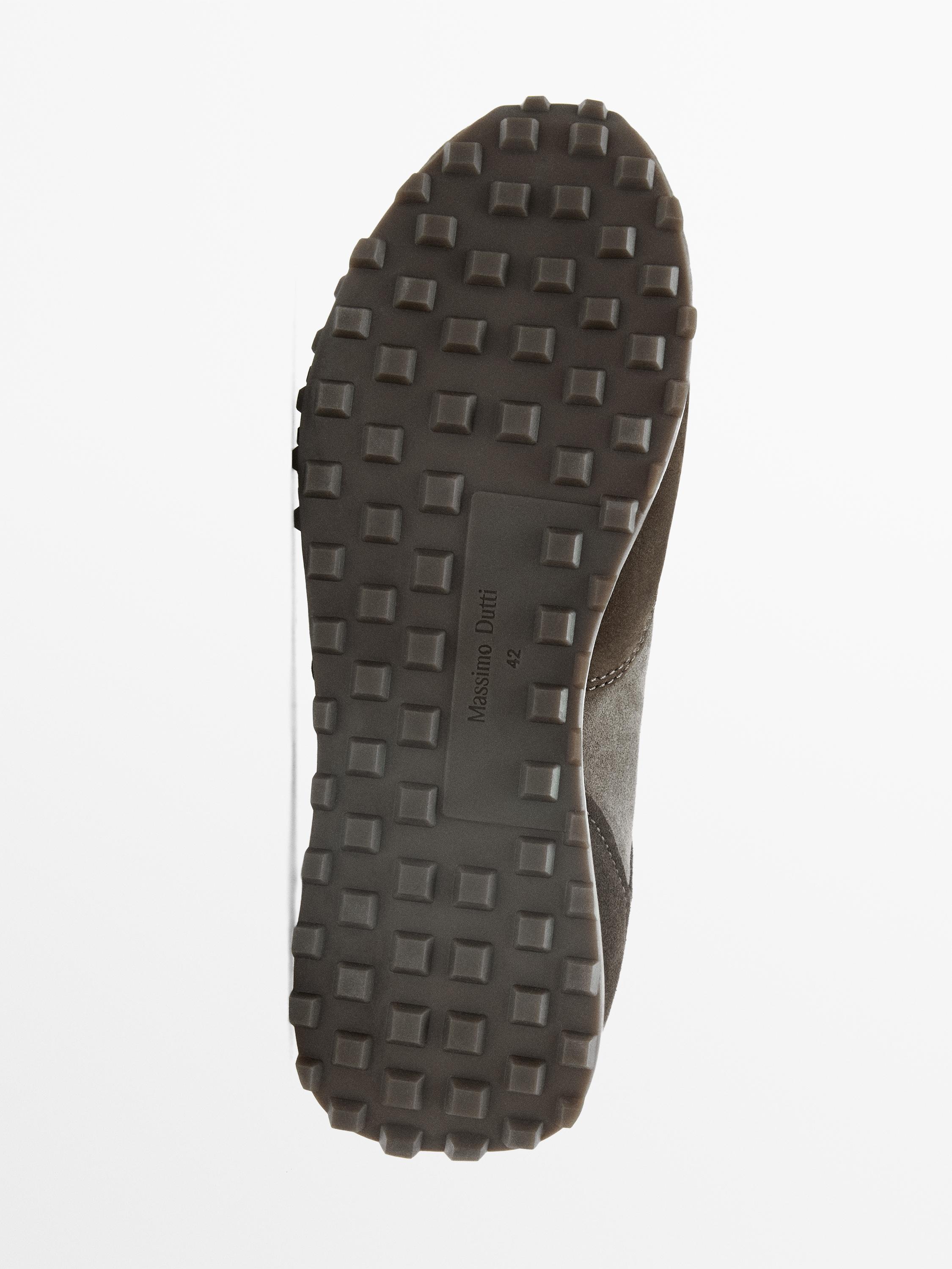 Contrast leather trainers — BROWN