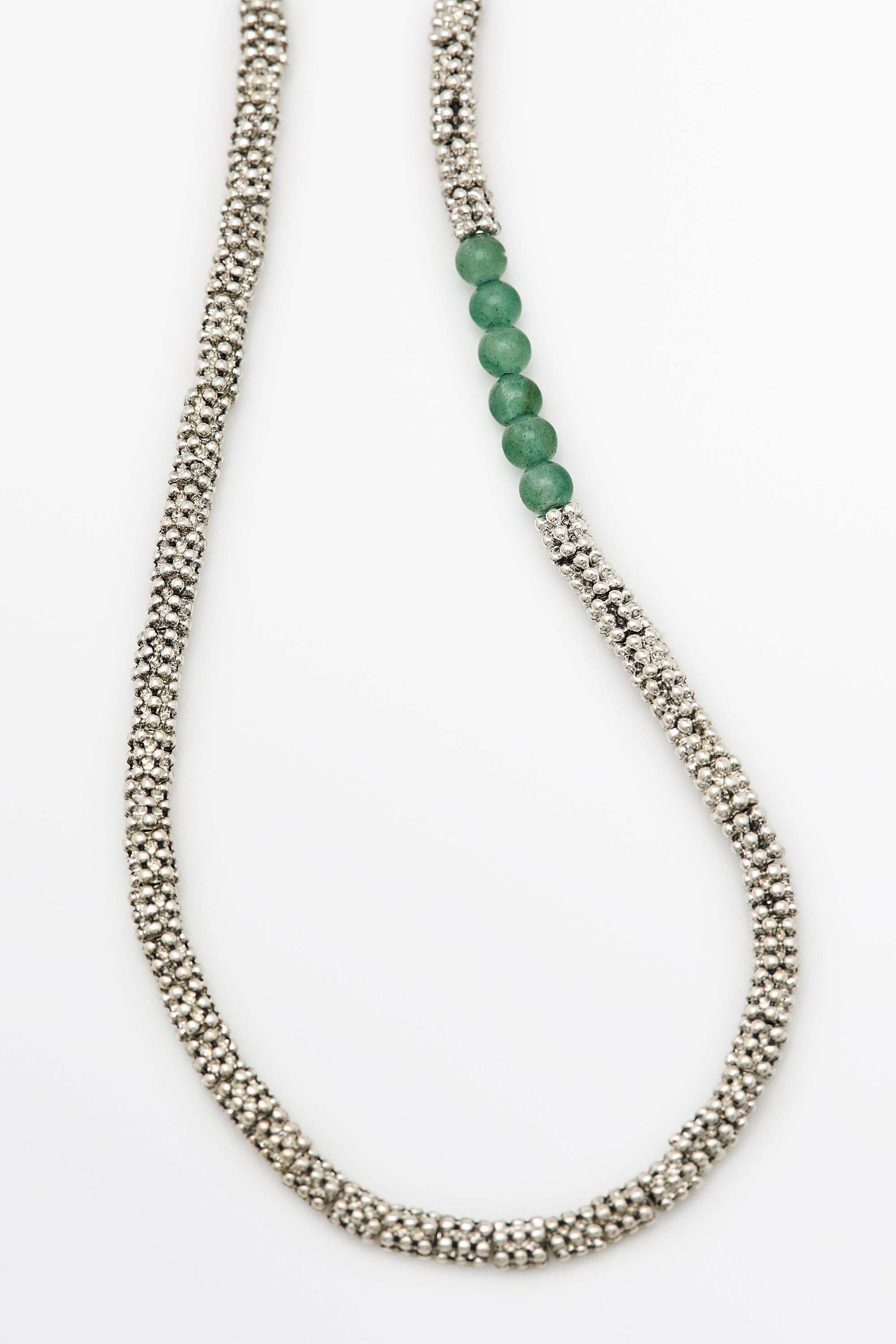 Mixed bead detail necklace — GREEN
