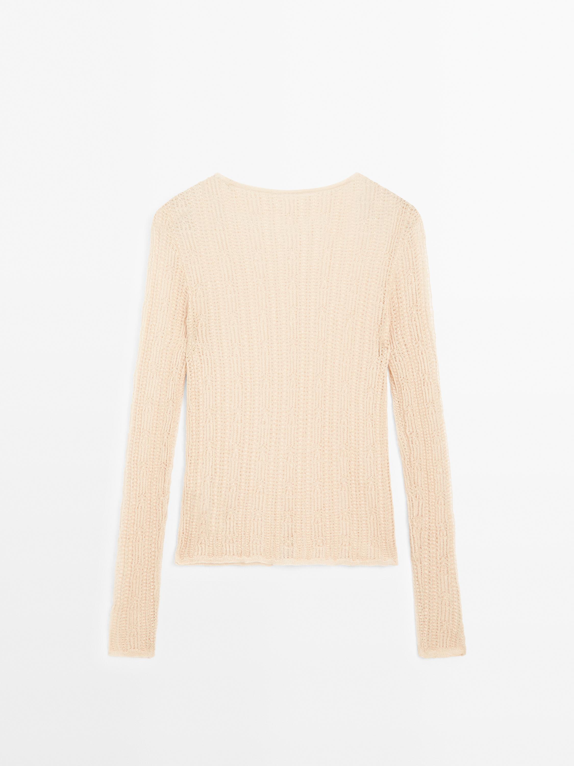 Long sleeve T-shirt with openwork fabric
