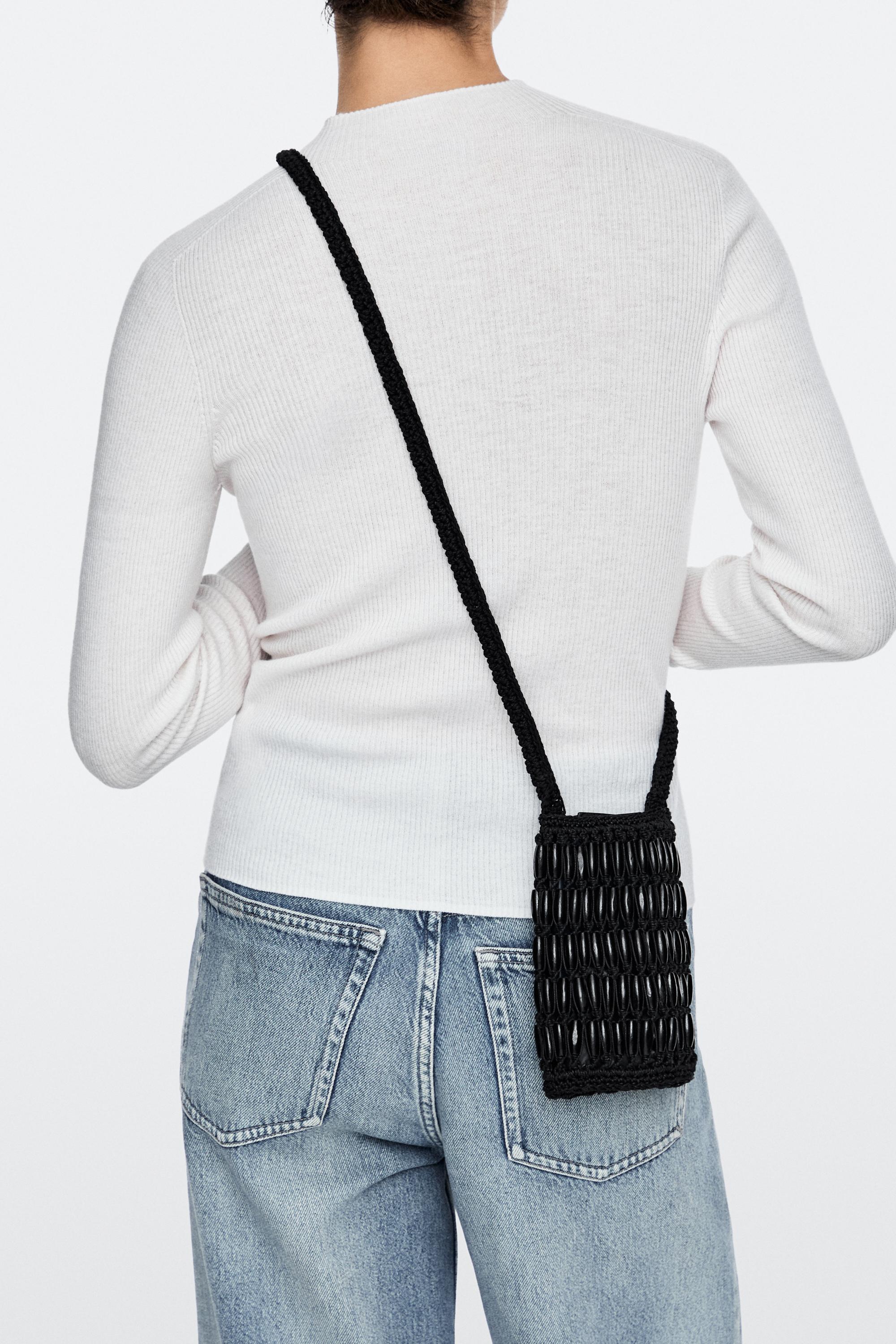 Crossbody bag with wooden details — BLACK