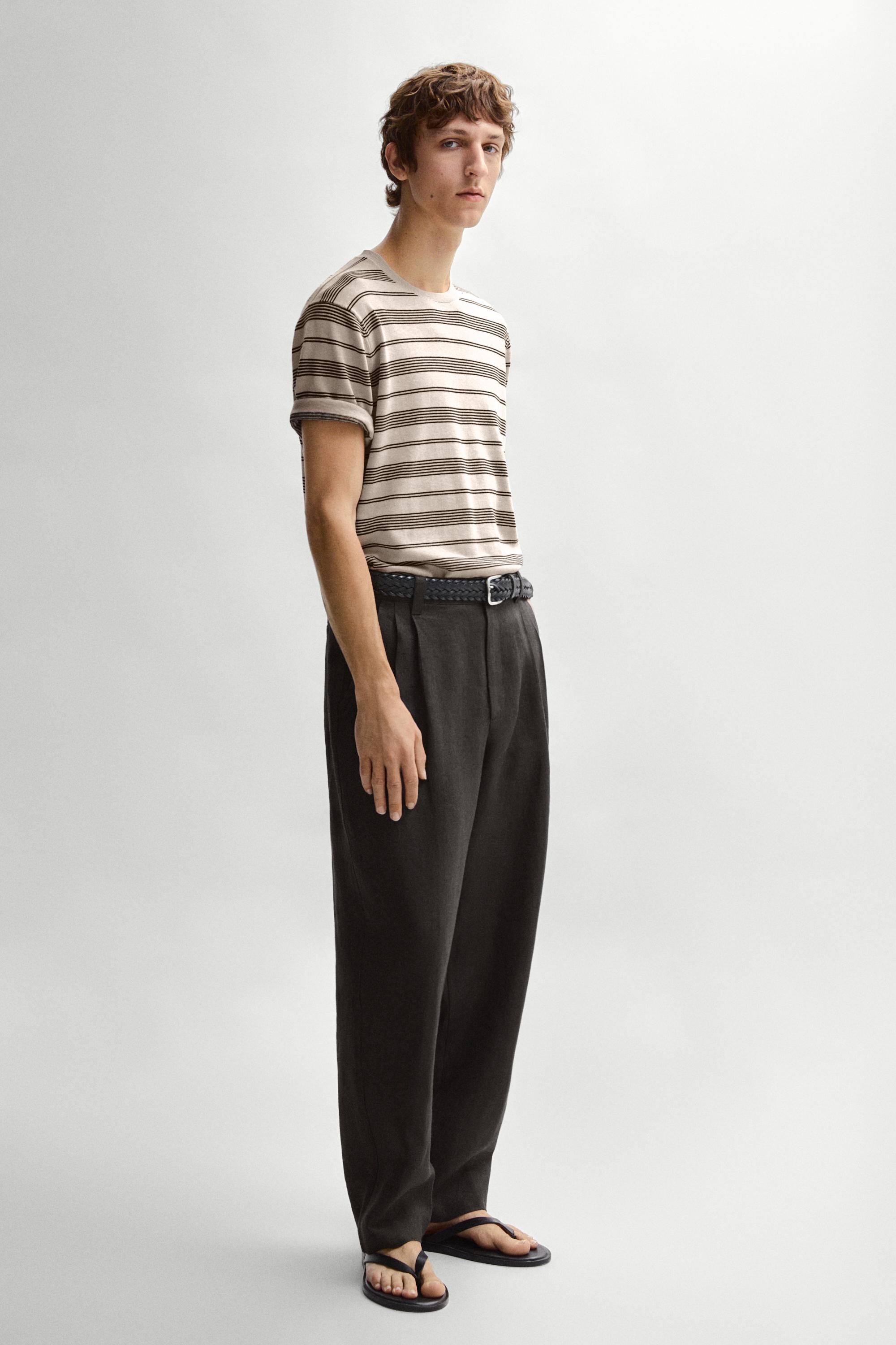 100% linen trousers with double darts — BLACK
