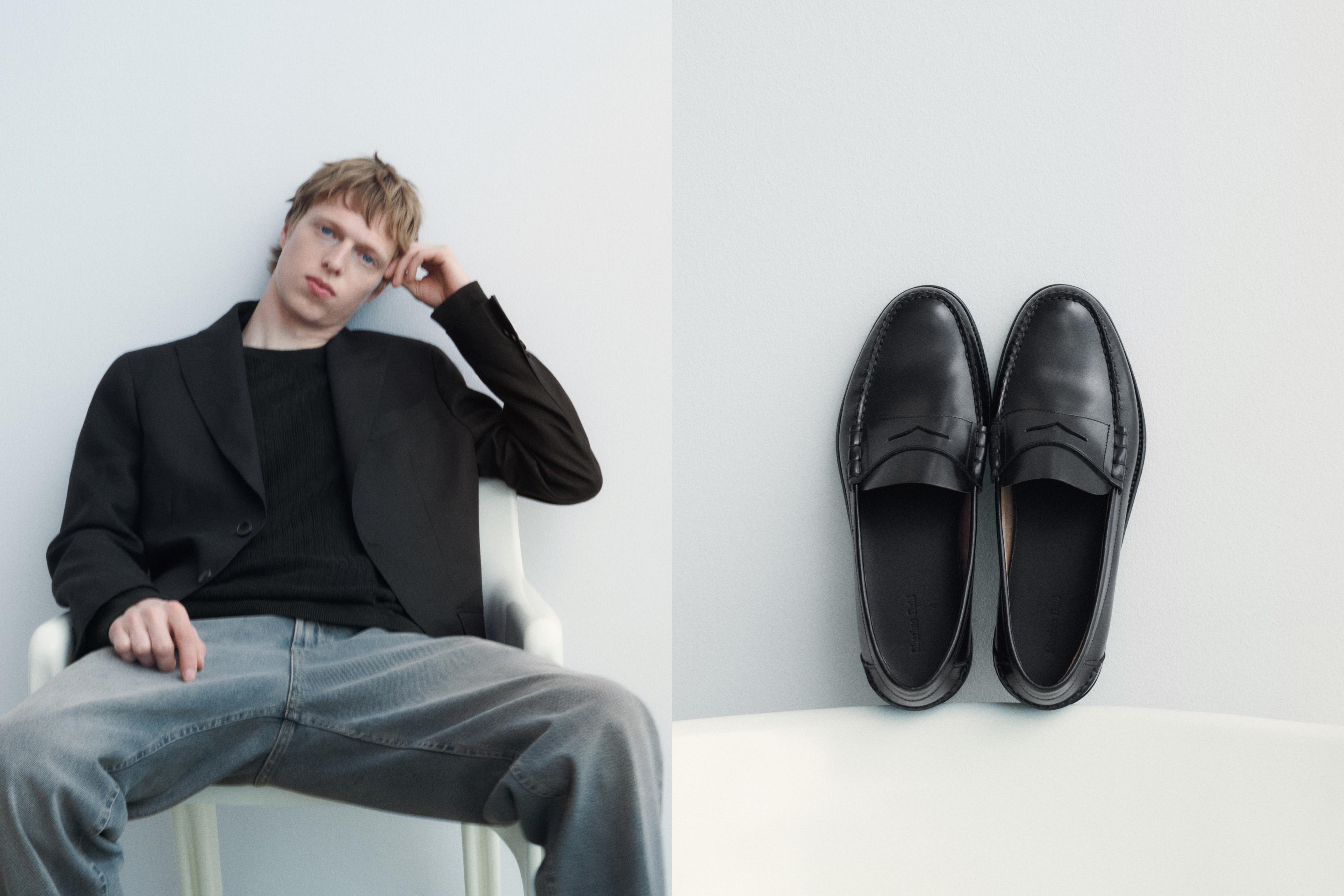 Leather loafers with penny strap — BLACK