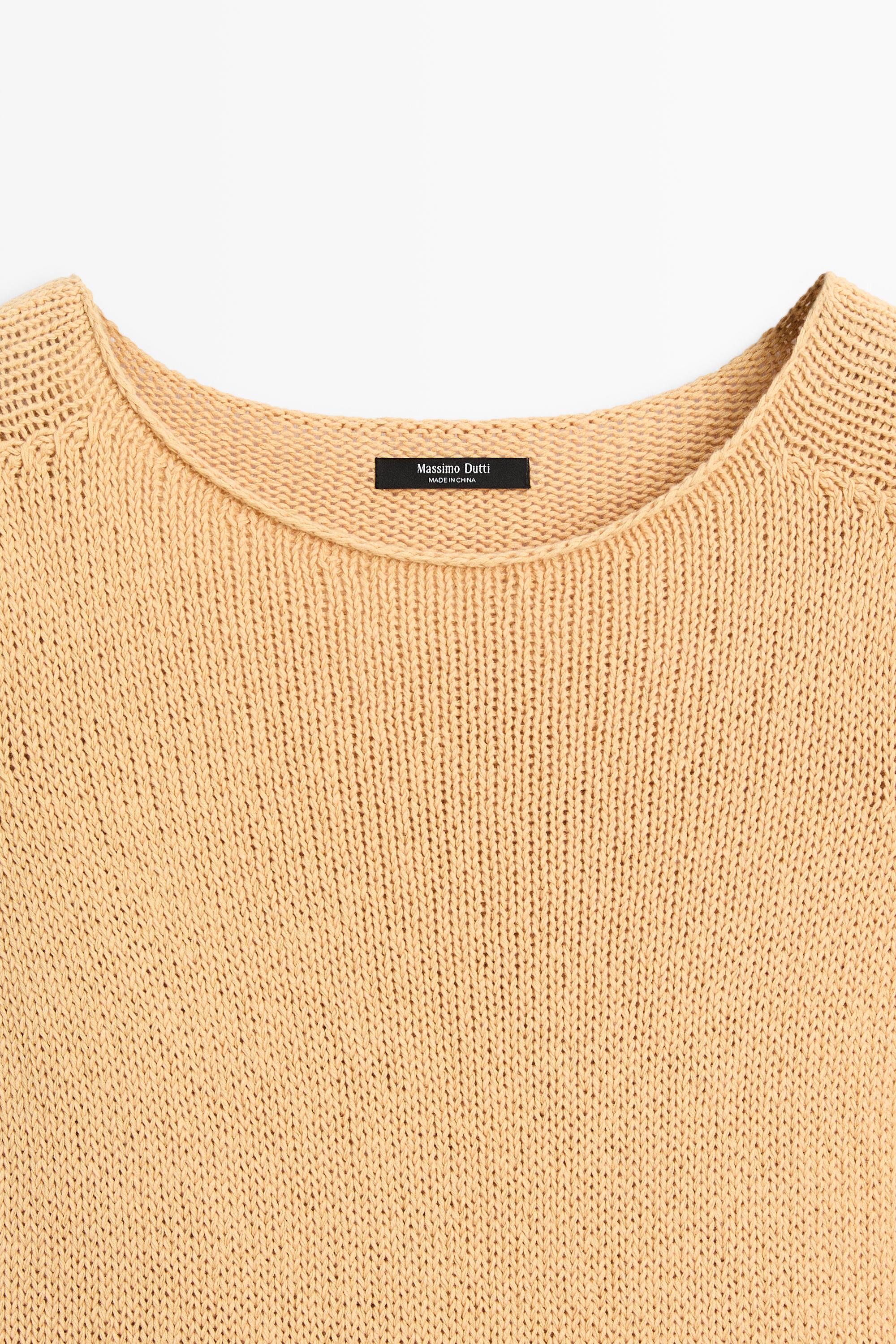 Cotton blend short sleeve knit sweater — CORN YELLOW