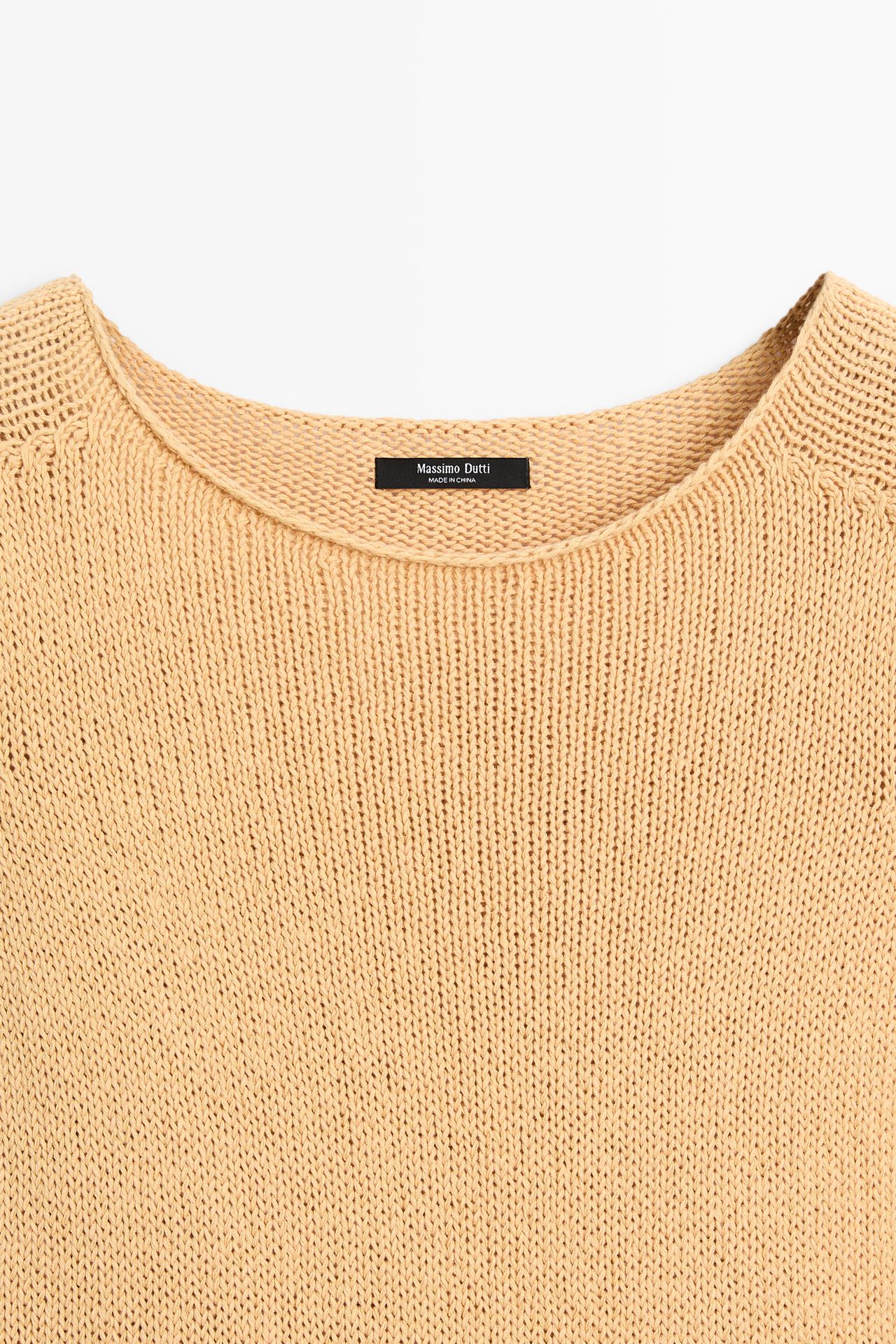 Cotton blend short sleeve knit sweater — CORN YELLOW