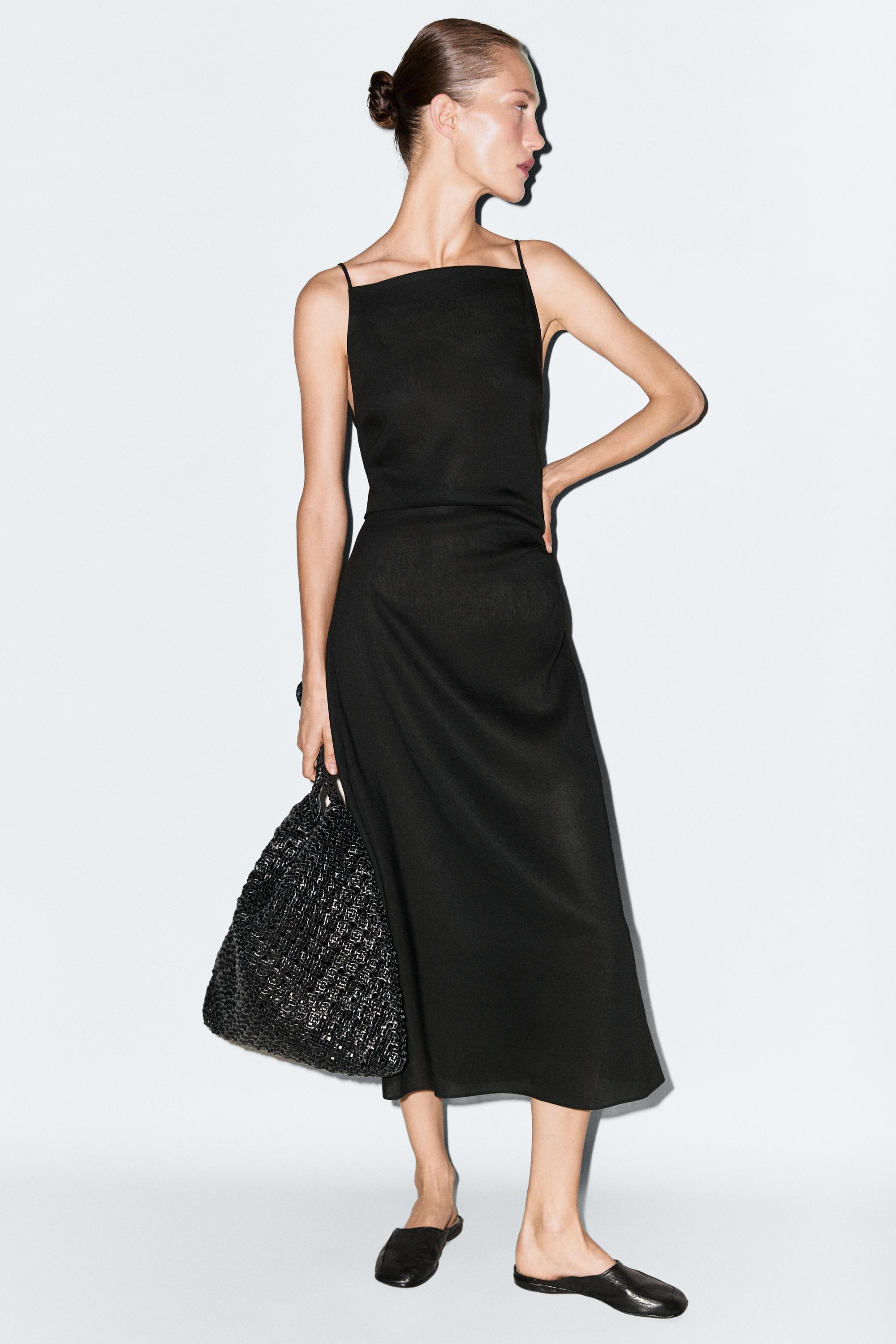 Midikleid mit Leinen und Trägern