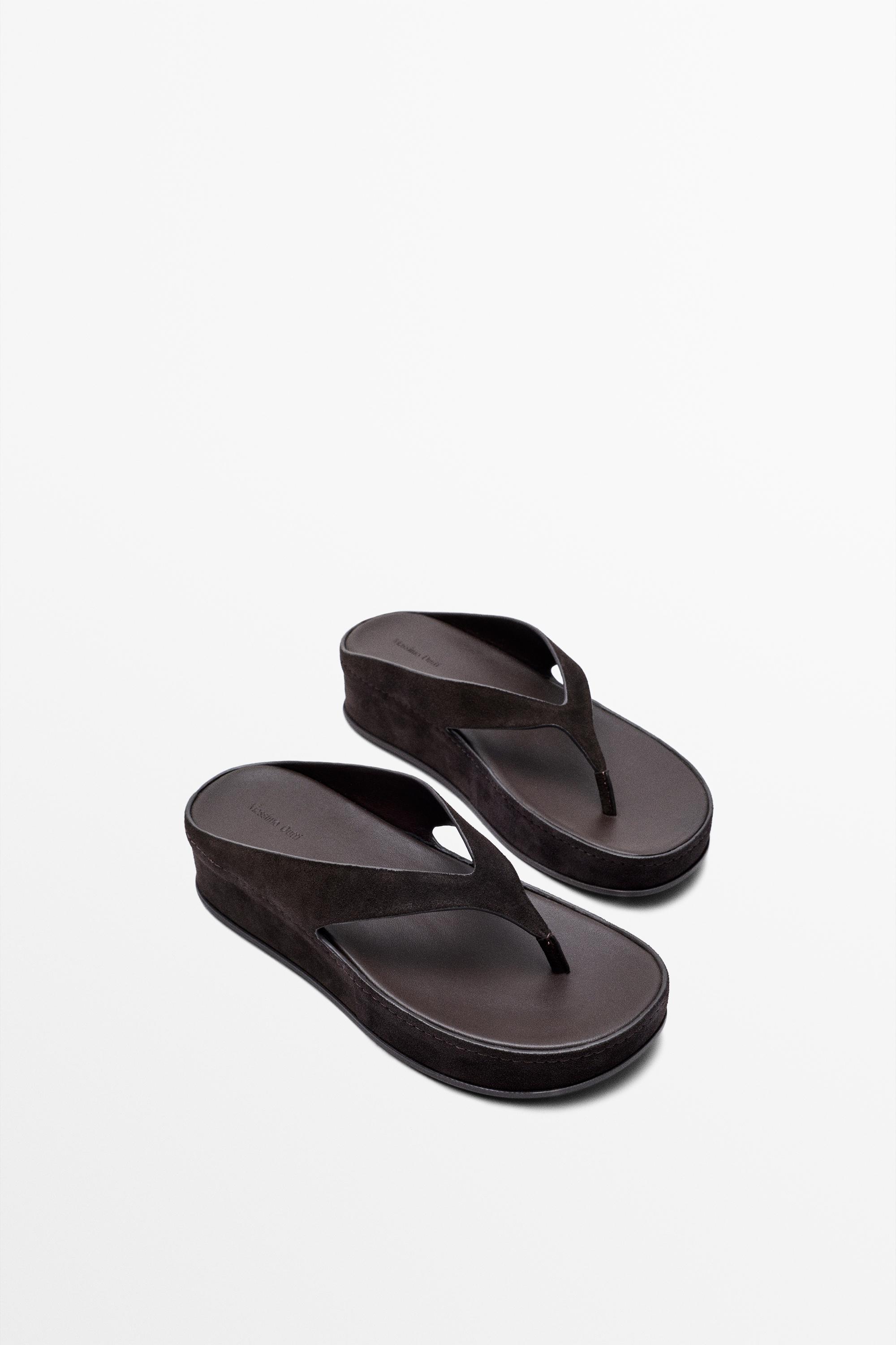 Leather platform sandals — BROWN